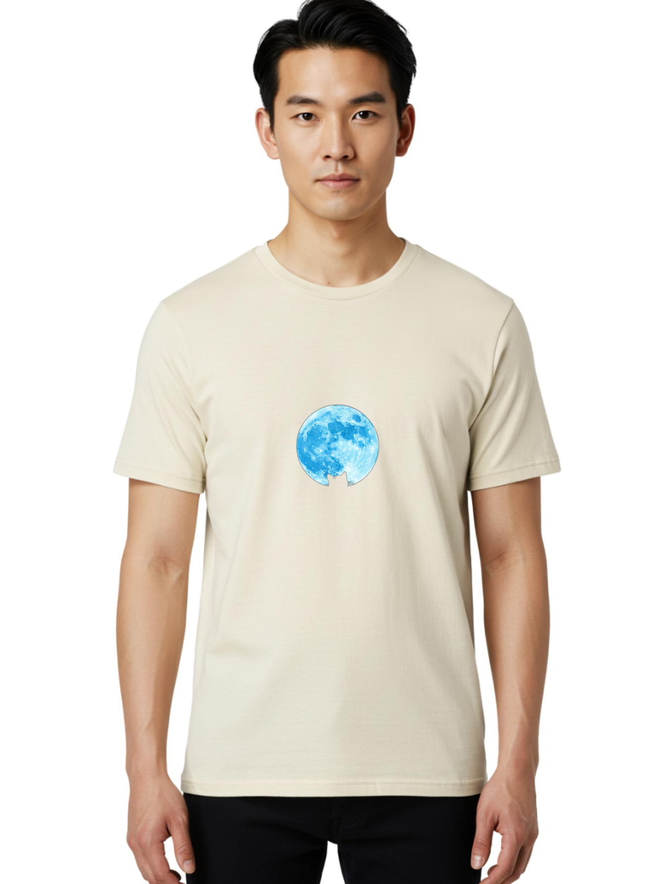 Blue-Moon-With-Cat-Silhouette Men'S Graphic Tee, 100% Cotton, Comfortable Casual Summer Wear, Machine Washable, Vintage Camera, Old Camera, Antique Camera, Black Camera, Classic Photography, Photography Equipment, Nostalgic Device, Bai599
