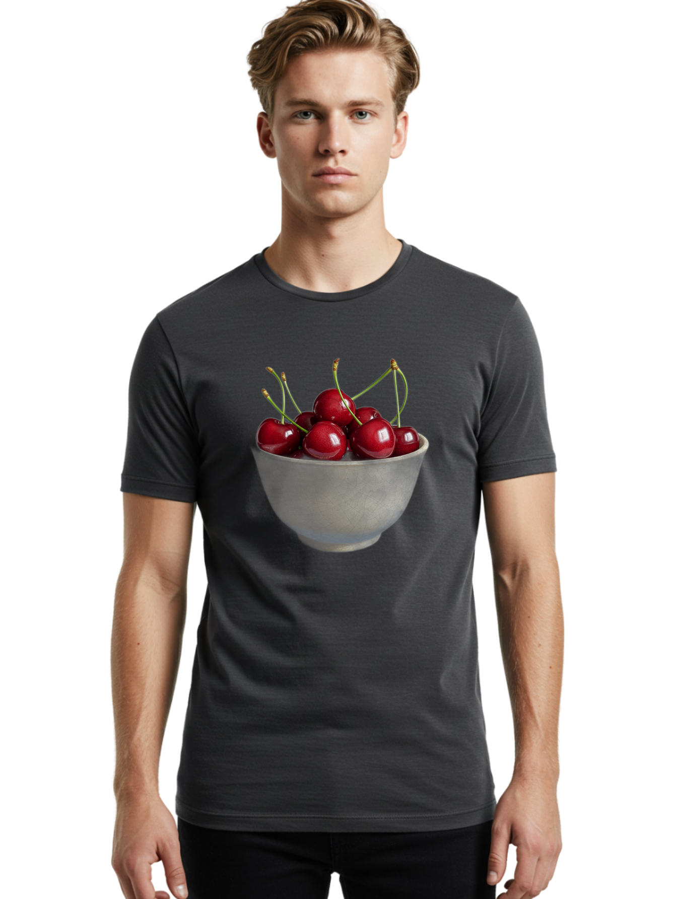 Bowl-Of-Cherries-1 Men'S Graphic Tee, 100% Cotton, Comfortable Casual Summer Wear, Machine Washable, Vintage Camera, Old Camera, Antique Camera, Black Camera, Classic Photography, Photography Equipment, Nostalgic Device, Film Camera, Bai601