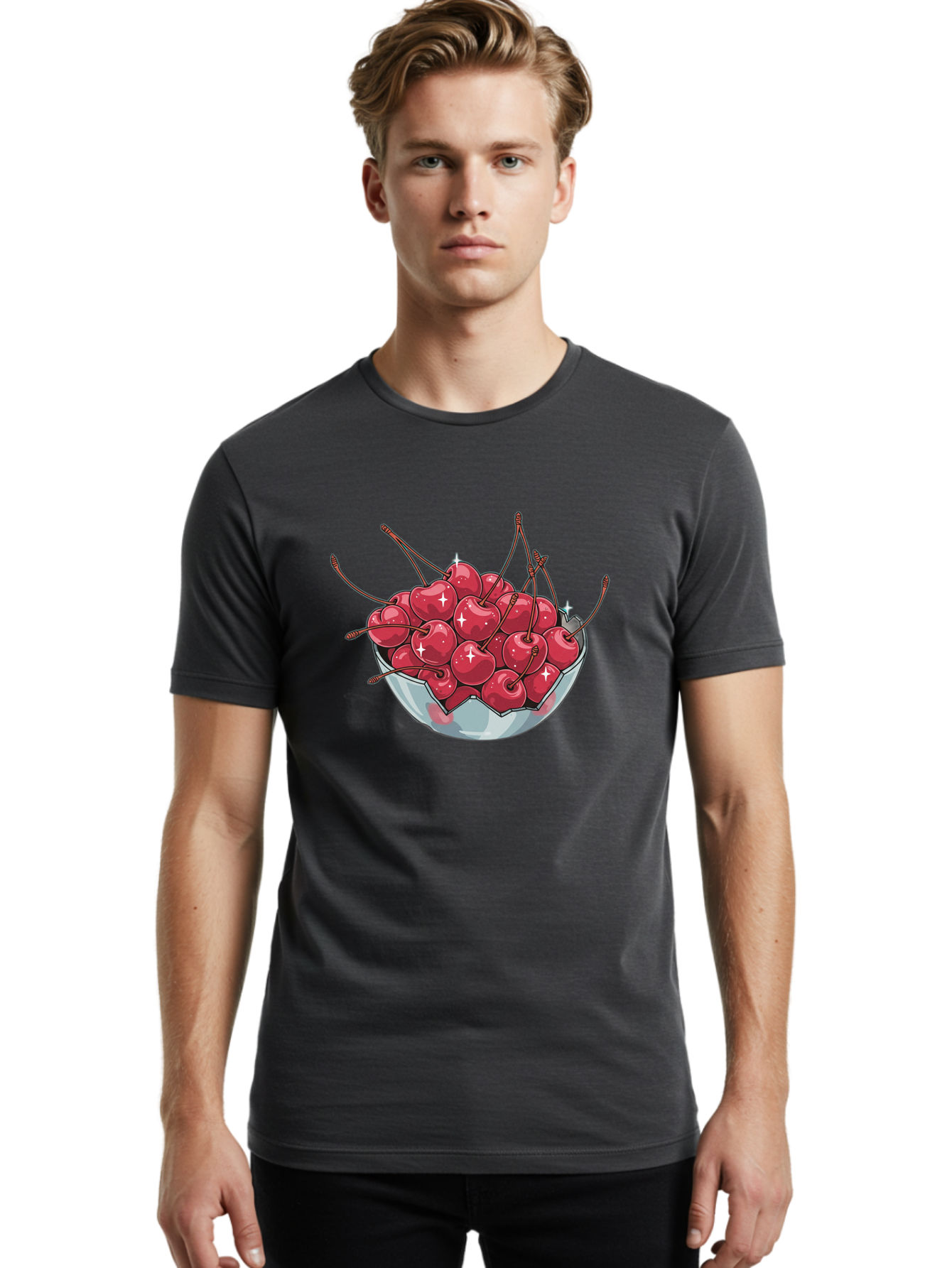Bowl-Of-Cherries Men'S Graphic Tee, 100% Cotton, Comfortable Casual Summer Wear, Machine Washable, Vintage Camera, Old Camera, Antique Camera, Black Camera, Classic Photography, Photography Equipment, Nostalgic Device, Film Camera, Camera Art Bai602