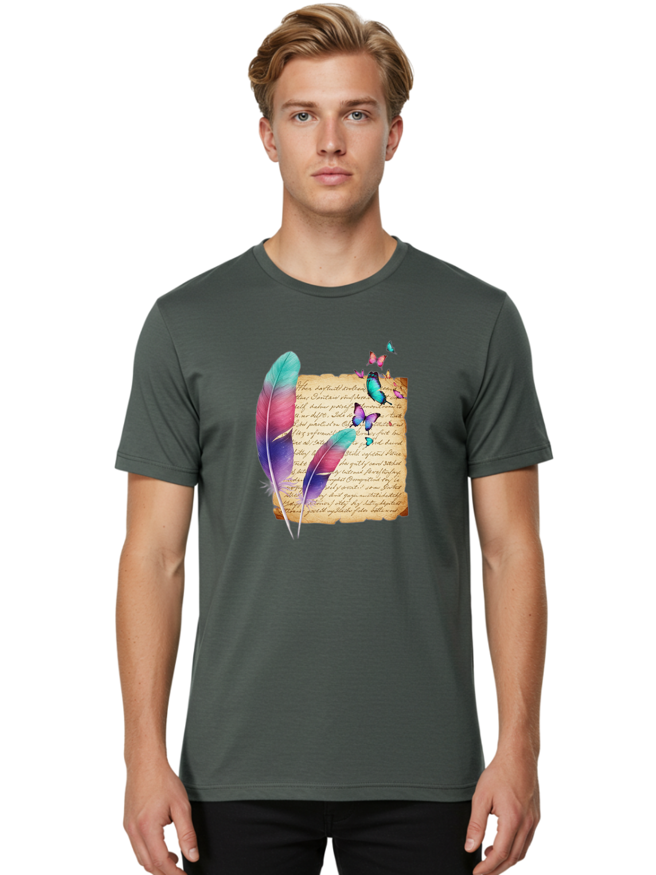 Butterflies-Quill Men'S Graphic Tee, 100% Cotton, Comfortable Casual Summer Wear, Machine Washable, Vintage Camera, Old Camera, Antique Camera, Black Camera, Classic Photography, Photography Equipment, Nostalgic Device, Film Camera, Camera Art Bai607