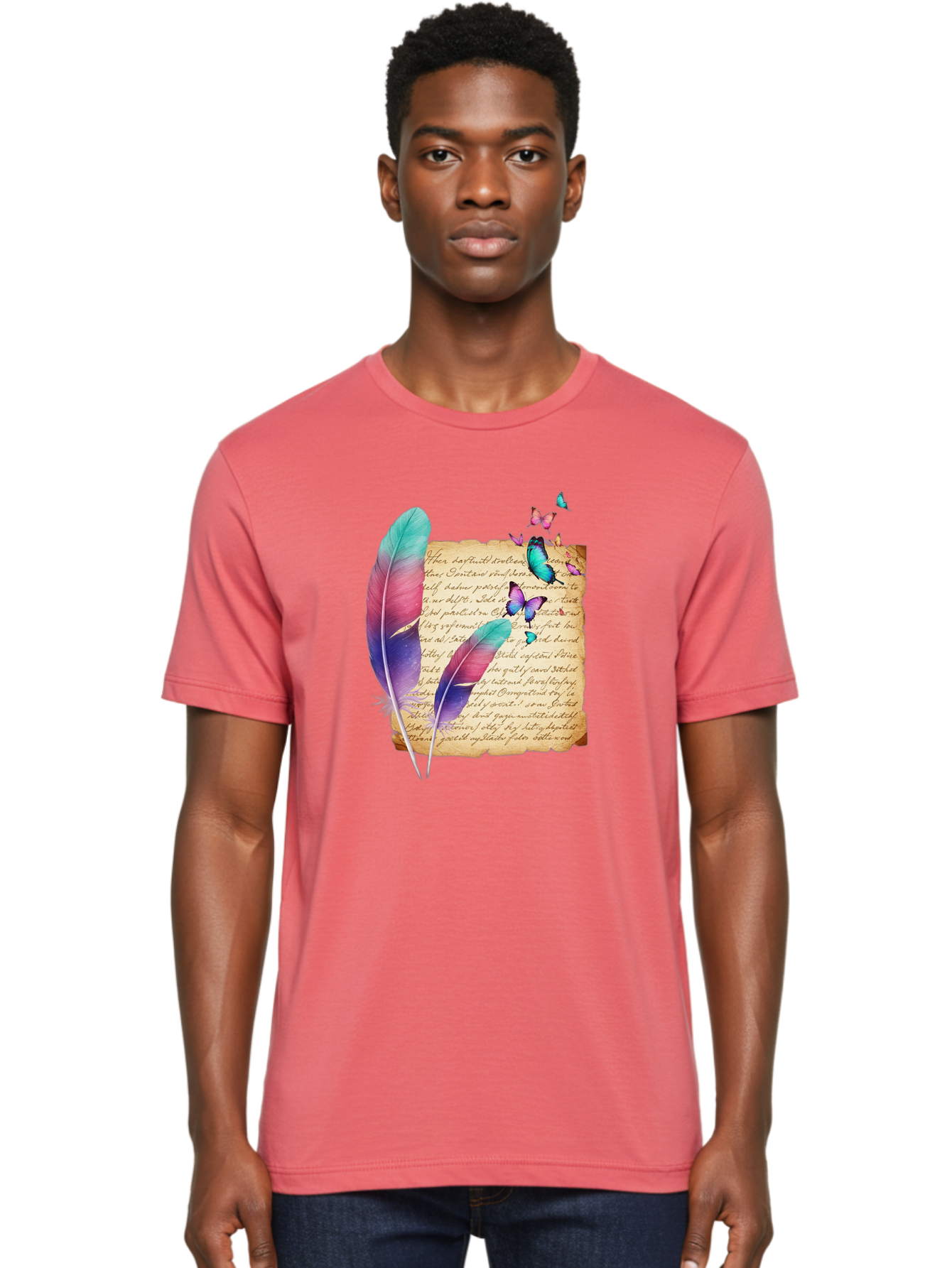 Butterflies-Quill Men'S Graphic Tee, 100% Cotton, Comfortable Casual Summer Wear, Machine Washable, Vintage Camera, Old Camera, Antique Camera, Black Camera, Classic Photography, Photography Equipment, Nostalgic Device, Film Camera, Camera Art Bai607