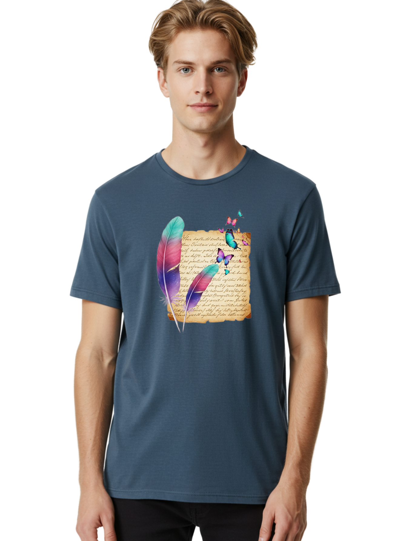 Butterflies-Quill Men'S Graphic Tee, 100% Cotton, Comfortable Casual Summer Wear, Machine Washable, Vintage Camera, Old Camera, Antique Camera, Black Camera, Classic Photography, Photography Equipment, Nostalgic Device, Film Camera, Camera Art Bai607