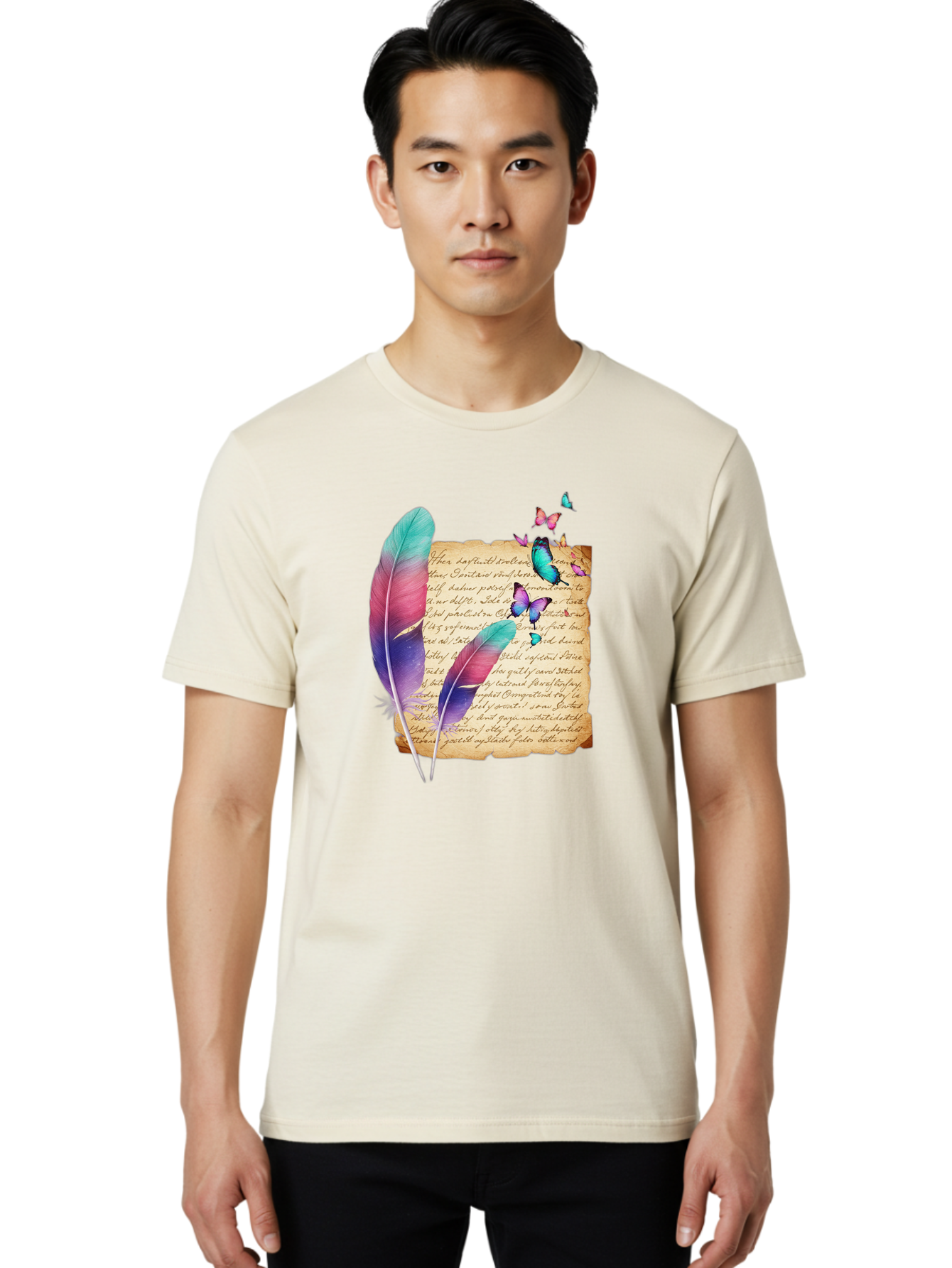 Butterflies-Quill Men'S Graphic Tee, 100% Cotton, Comfortable Casual Summer Wear, Machine Washable, Vintage Camera, Old Camera, Antique Camera, Black Camera, Classic Photography, Photography Equipment, Nostalgic Device, Film Camera, Camera Art Bai607