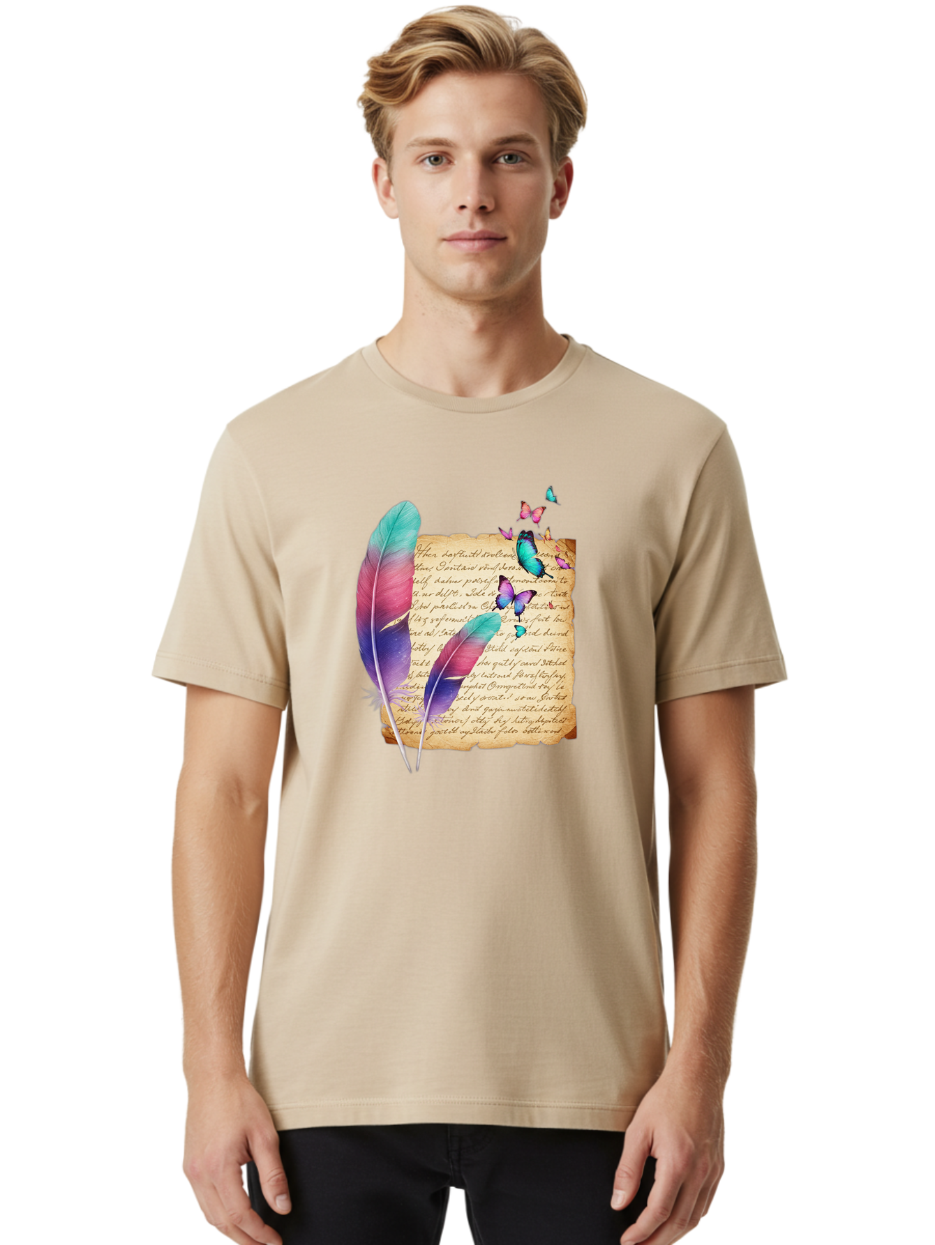 Butterflies-Quill Men'S Graphic Tee, 100% Cotton, Comfortable Casual Summer Wear, Machine Washable, Vintage Camera, Old Camera, Antique Camera, Black Camera, Classic Photography, Photography Equipment, Nostalgic Device, Film Camera, Camera Art Bai607