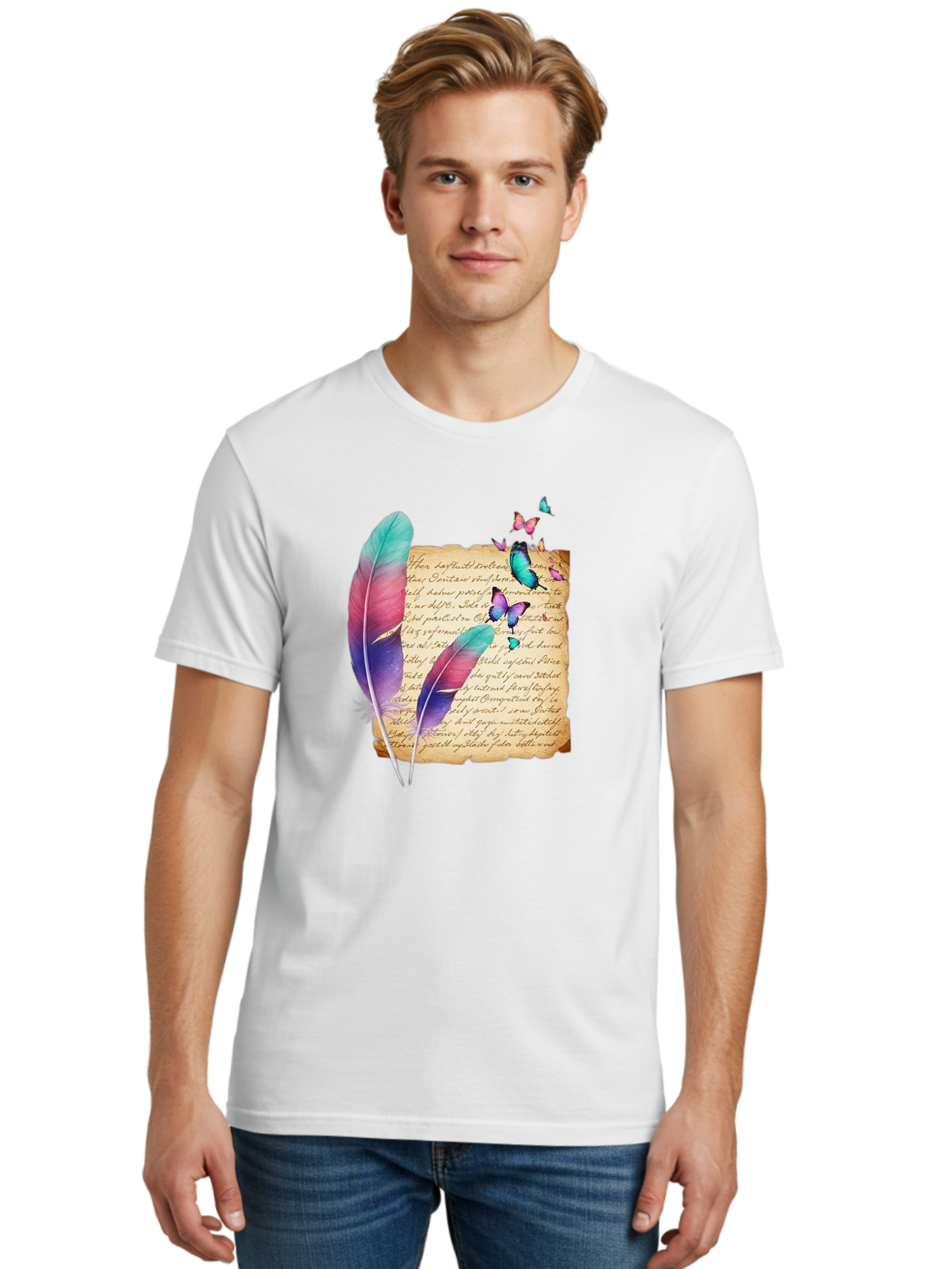 Butterflies-Quill Men'S Graphic Tee, 100% Cotton, Comfortable Casual Summer Wear, Machine Washable, Vintage Camera, Old Camera, Antique Camera, Black Camera, Classic Photography, Photography Equipment, Nostalgic Device, Film Camera, Camera Art Bai607