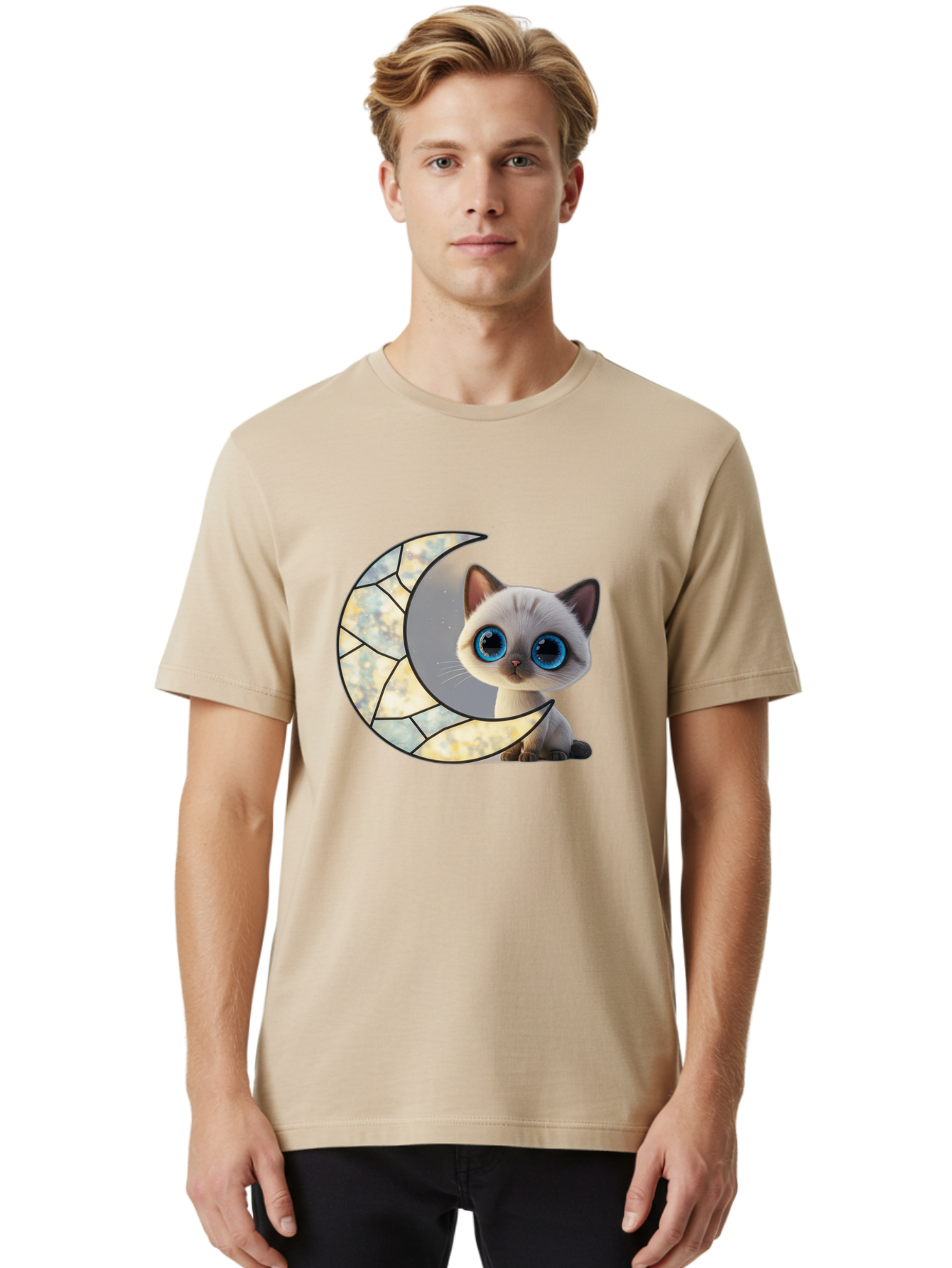 Cat-And-Crescent-Moon-1 Men'S Graphic Tee, 100% Cotton, Comfortable Casual Summer Wear, Machine Washable, Vintage Camera, Old Camera, Antique Camera, Black Camera, Classic Photography, Photography Equipment, Nostalgic Device, Film Camera, Bai619