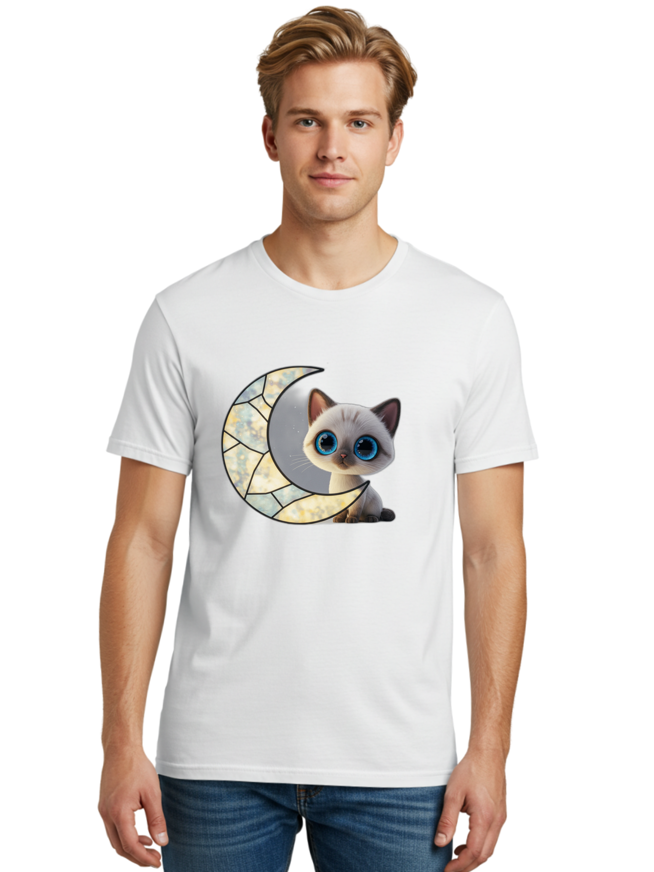 Cat-And-Crescent-Moon-1 Men'S Graphic Tee, 100% Cotton, Comfortable Casual Summer Wear, Machine Washable, Vintage Camera, Old Camera, Antique Camera, Black Camera, Classic Photography, Photography Equipment, Nostalgic Device, Film Camera, Bai619