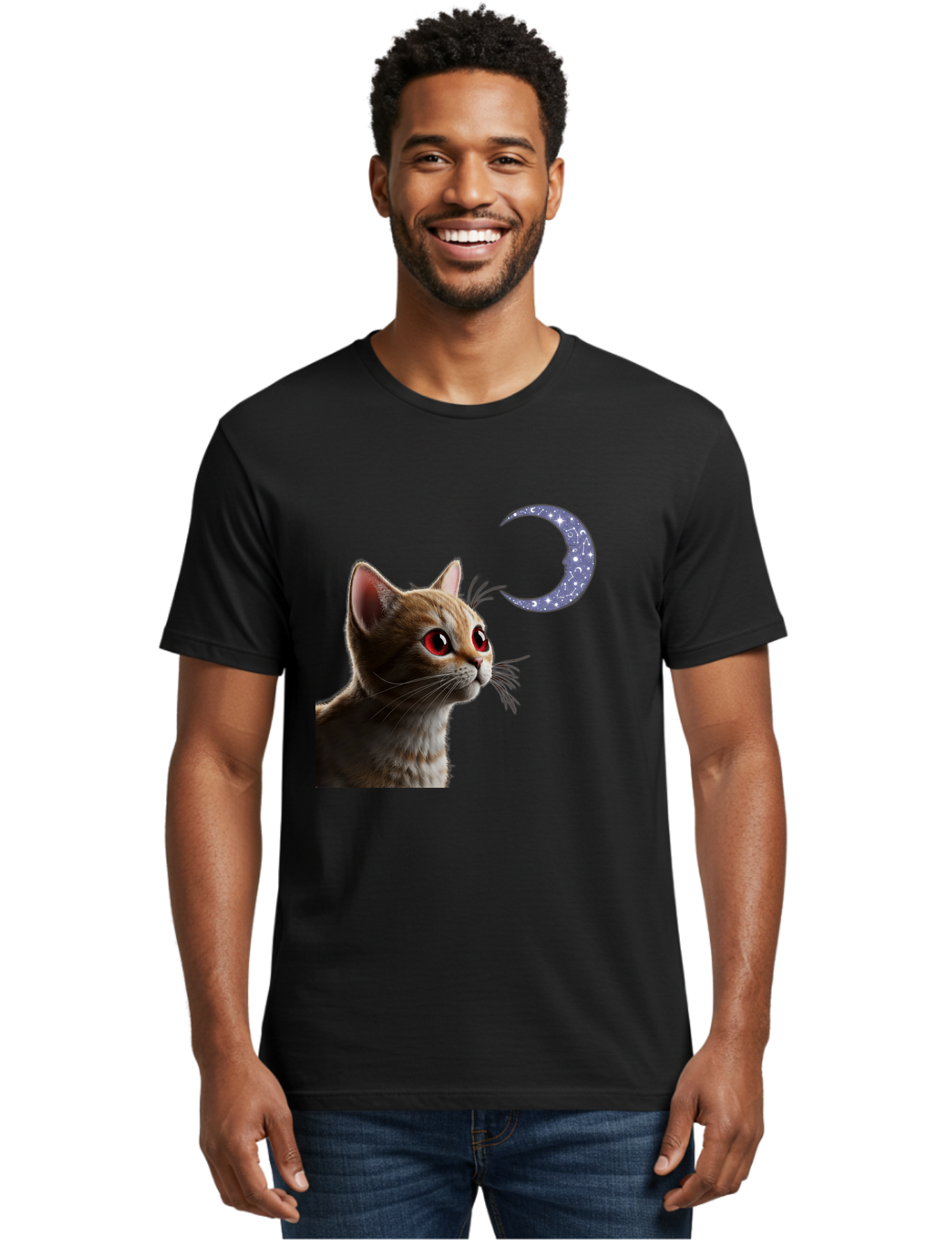 Cat-And-Crescent-Moon-2 Men'S Graphic Tee, 100% Cotton, Comfortable Casual Summer Wear, Machine Washable, Vintage Camera, Old Camera, Antique Camera, Black Camera, Classic Photography, Photography Equipment, Nostalgic Device, Film Camera, Bai620