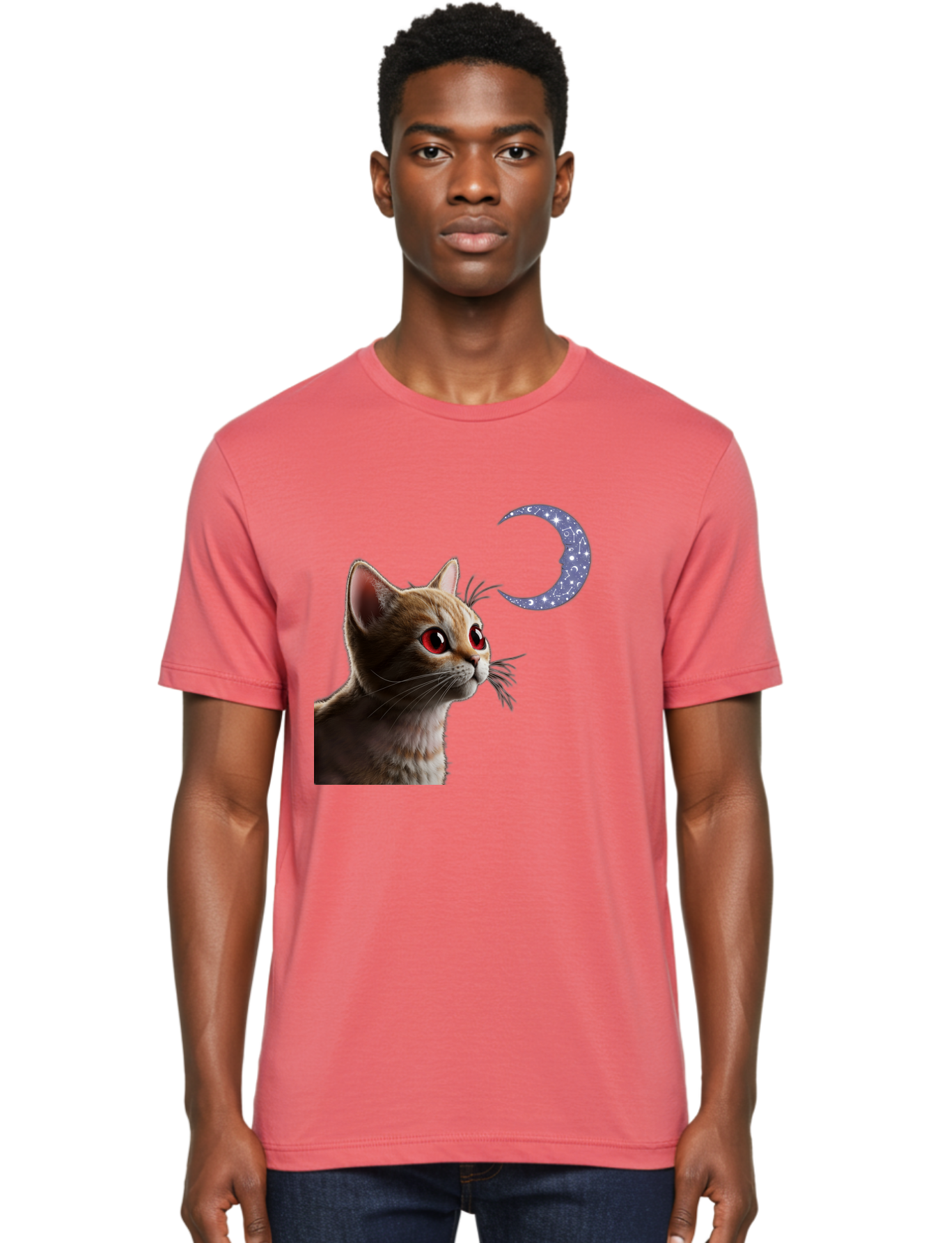 Cat-And-Crescent-Moon-2 Men'S Graphic Tee, 100% Cotton, Comfortable Casual Summer Wear, Machine Washable, Vintage Camera, Old Camera, Antique Camera, Black Camera, Classic Photography, Photography Equipment, Nostalgic Device, Film Camera, Bai620