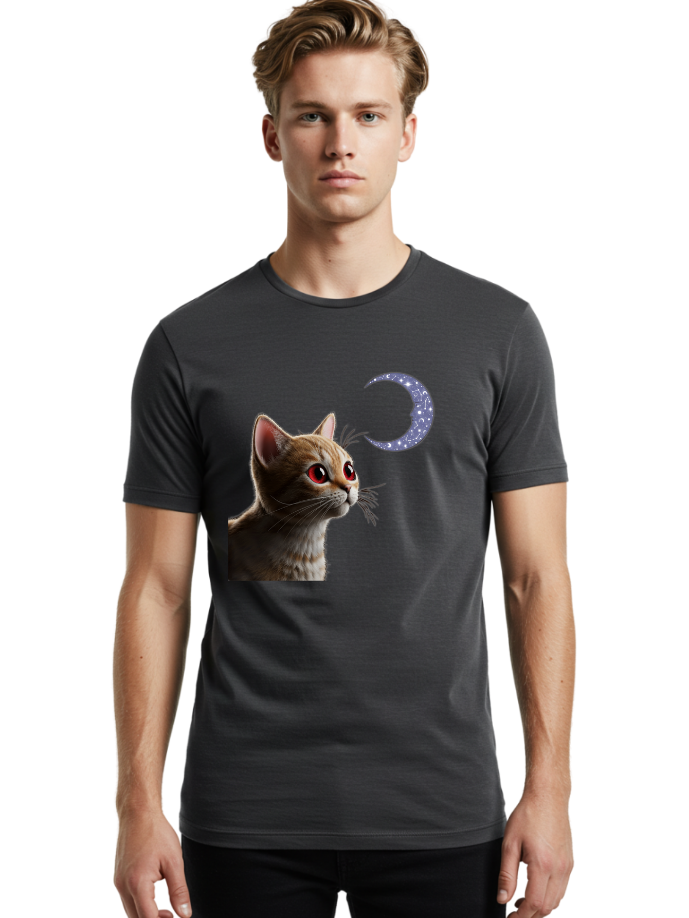 Cat-And-Crescent-Moon-2 Men'S Graphic Tee, 100% Cotton, Comfortable Casual Summer Wear, Machine Washable, Vintage Camera, Old Camera, Antique Camera, Black Camera, Classic Photography, Photography Equipment, Nostalgic Device, Film Camera, Bai620