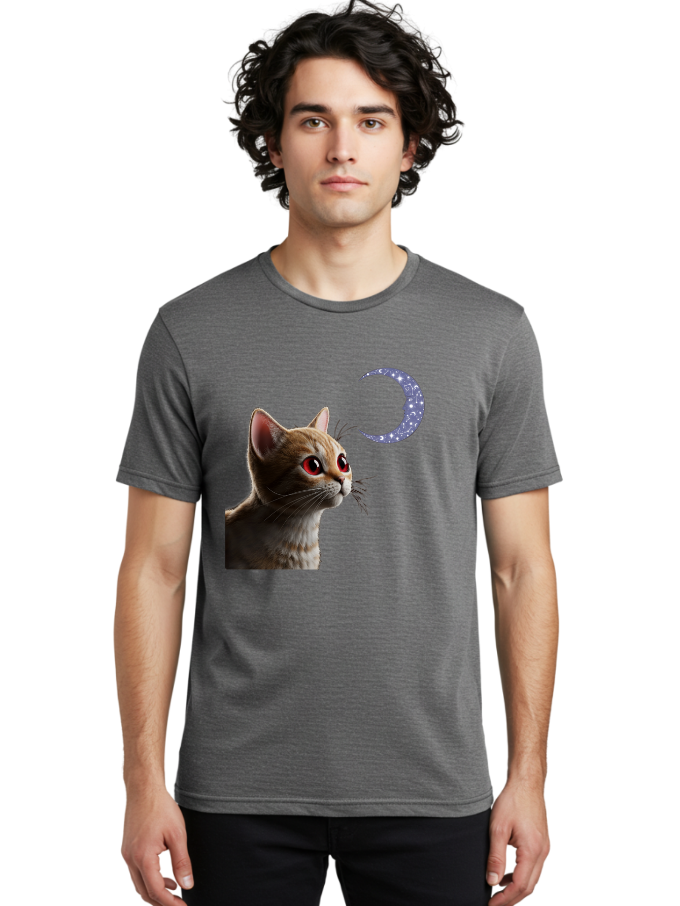 Cat-And-Crescent-Moon-2 Men'S Graphic Tee, 100% Cotton, Comfortable Casual Summer Wear, Machine Washable, Vintage Camera, Old Camera, Antique Camera, Black Camera, Classic Photography, Photography Equipment, Nostalgic Device, Film Camera, Bai620