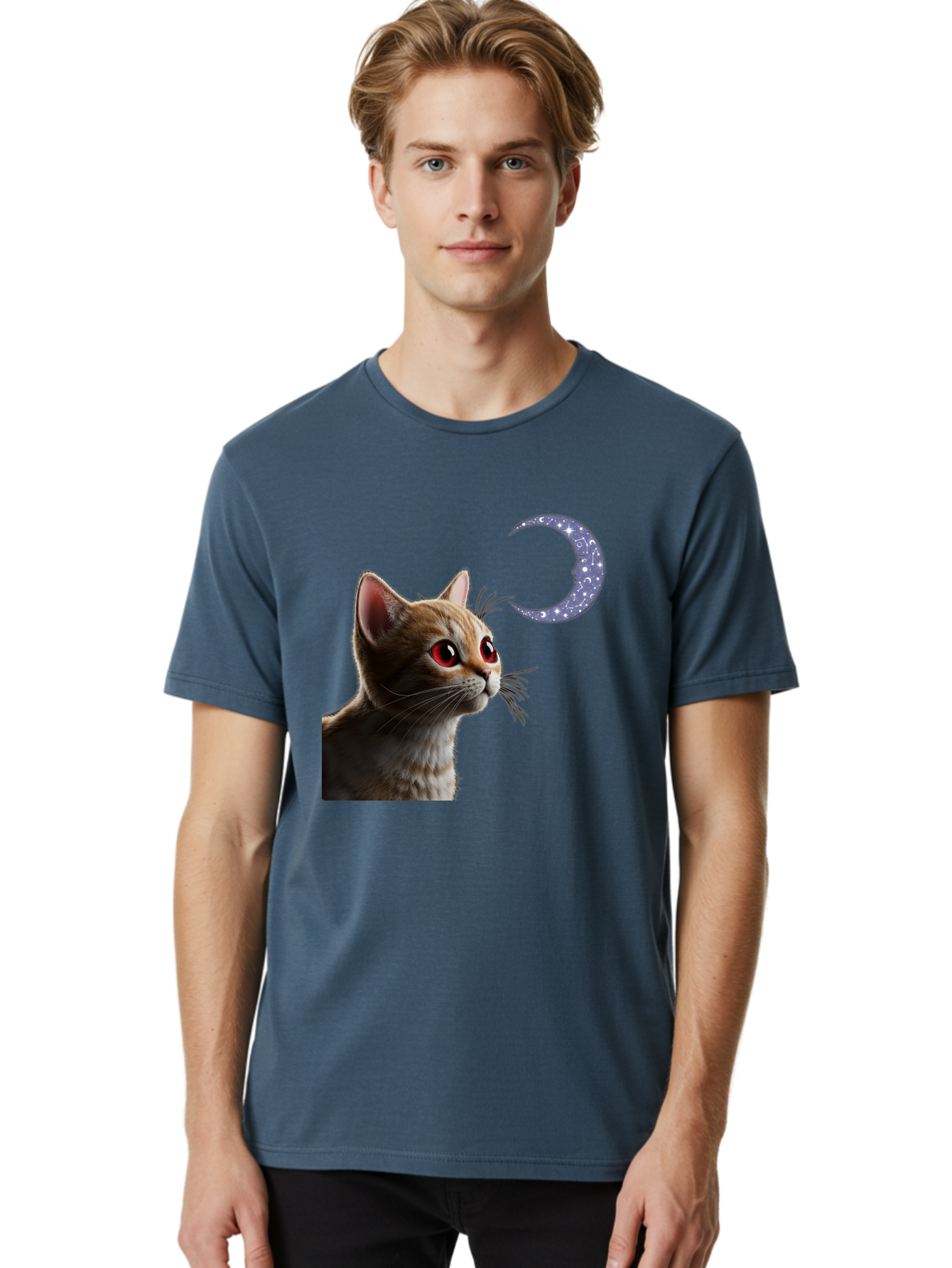 Cat-And-Crescent-Moon-2 Men'S Graphic Tee, 100% Cotton, Comfortable Casual Summer Wear, Machine Washable, Vintage Camera, Old Camera, Antique Camera, Black Camera, Classic Photography, Photography Equipment, Nostalgic Device, Film Camera, Bai620