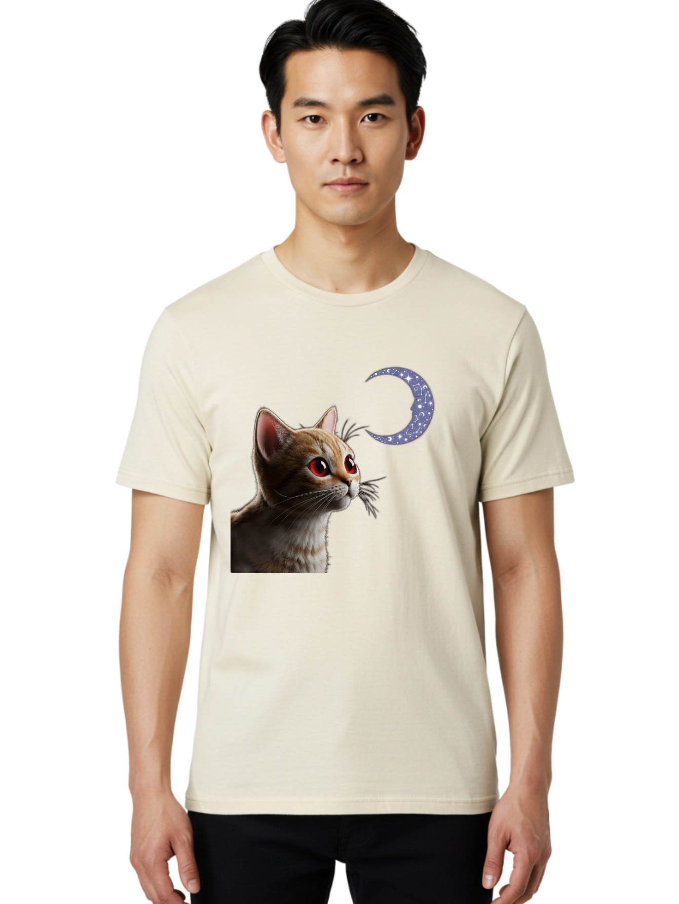 Cat-And-Crescent-Moon-2 Men'S Graphic Tee, 100% Cotton, Comfortable Casual Summer Wear, Machine Washable, Vintage Camera, Old Camera, Antique Camera, Black Camera, Classic Photography, Photography Equipment, Nostalgic Device, Film Camera, Bai620