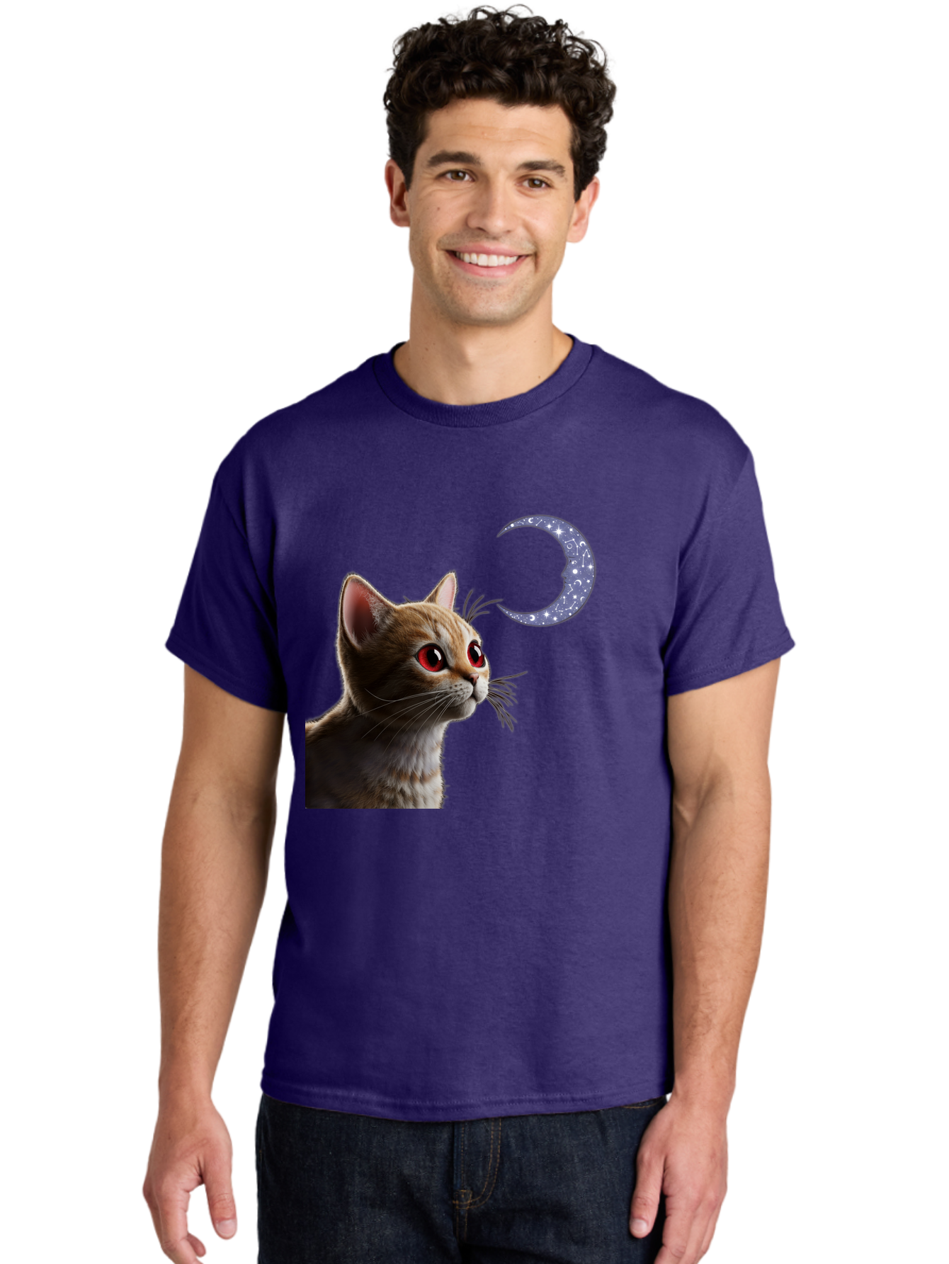 Cat-And-Crescent-Moon-2 Men'S Graphic Tee, 100% Cotton, Comfortable Casual Summer Wear, Machine Washable, Vintage Camera, Old Camera, Antique Camera, Black Camera, Classic Photography, Photography Equipment, Nostalgic Device, Film Camera, Bai620
