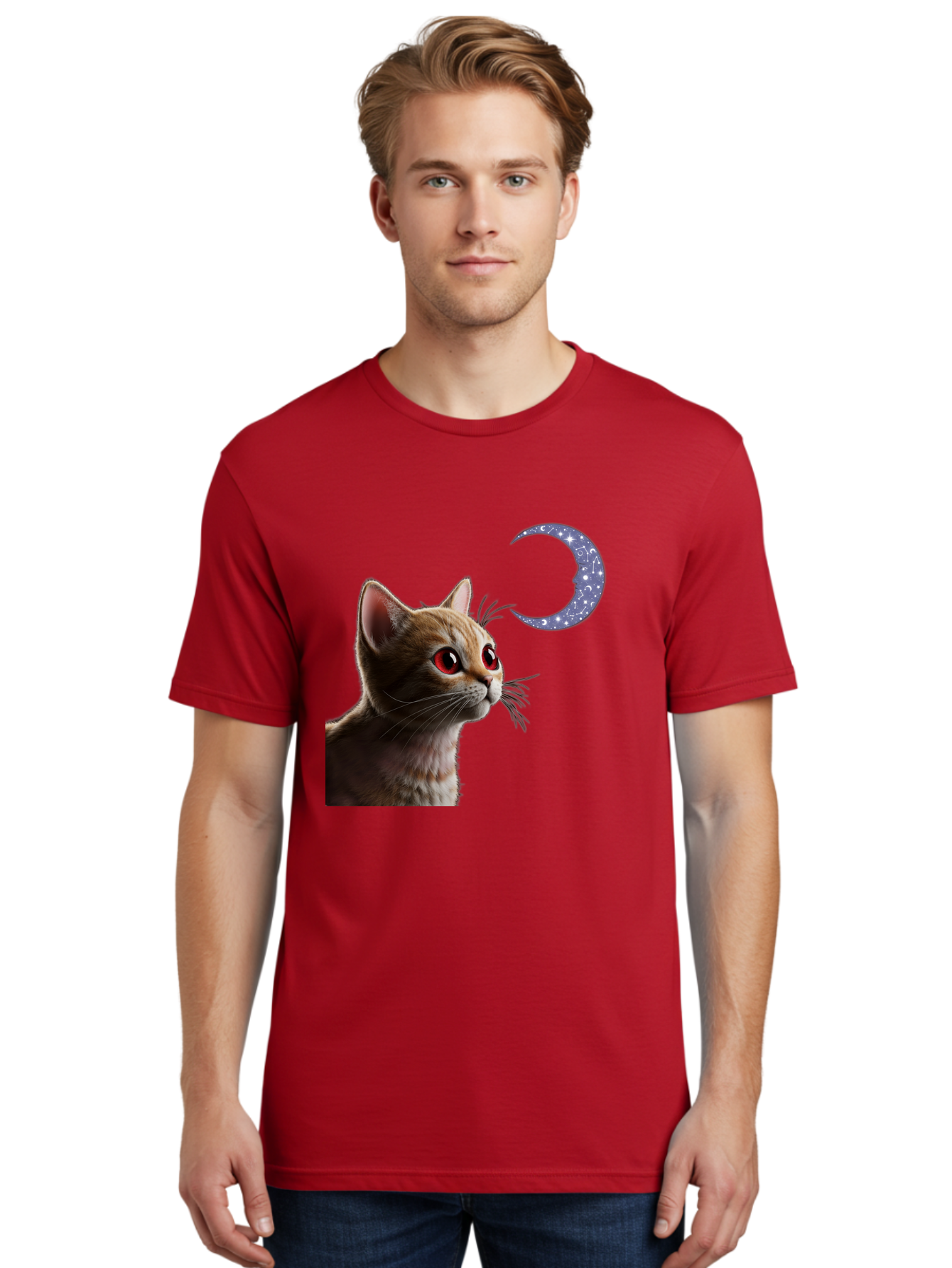 Cat-And-Crescent-Moon-2 Men'S Graphic Tee, 100% Cotton, Comfortable Casual Summer Wear, Machine Washable, Vintage Camera, Old Camera, Antique Camera, Black Camera, Classic Photography, Photography Equipment, Nostalgic Device, Film Camera, Bai620