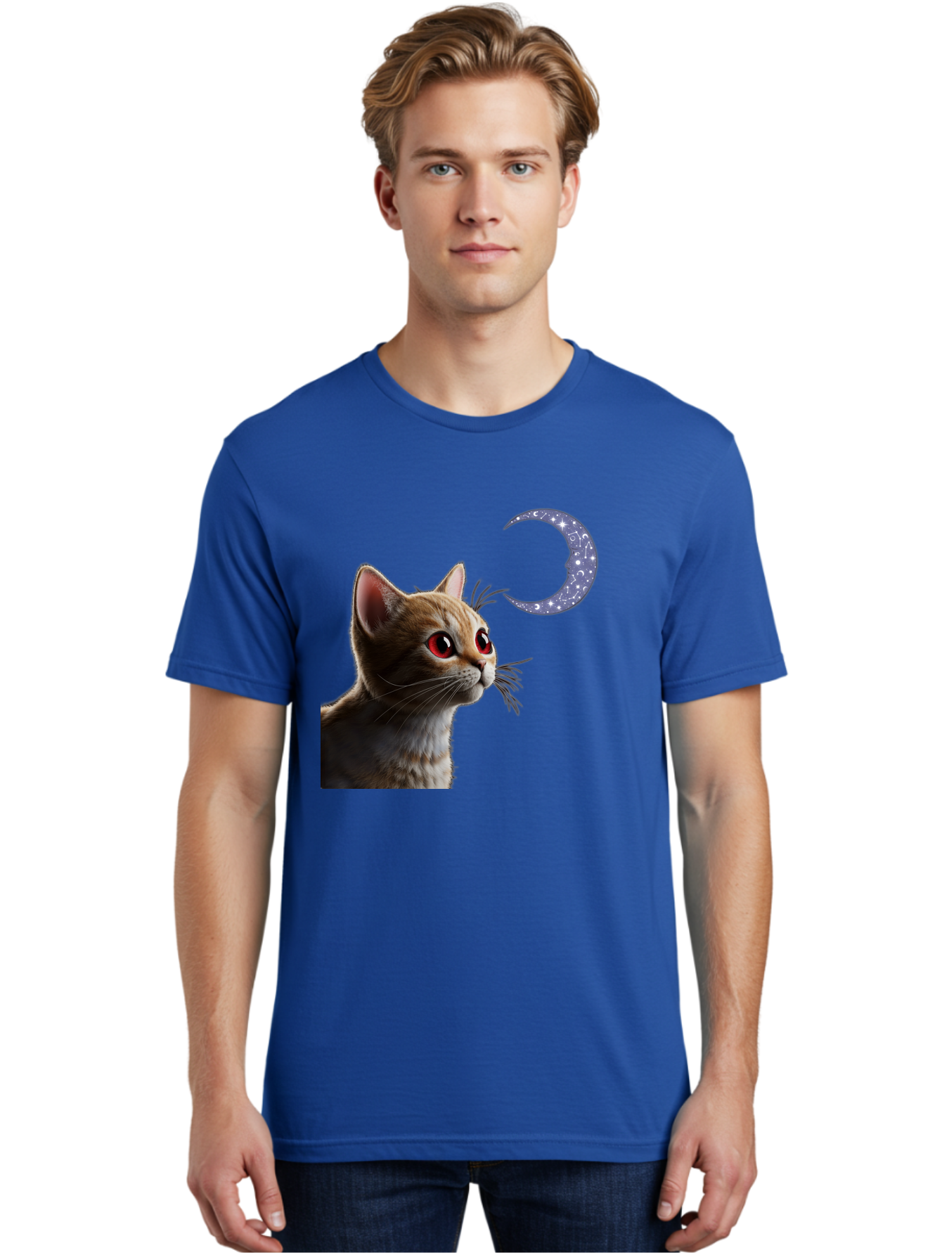 Cat-And-Crescent-Moon-2 Men'S Graphic Tee, 100% Cotton, Comfortable Casual Summer Wear, Machine Washable, Vintage Camera, Old Camera, Antique Camera, Black Camera, Classic Photography, Photography Equipment, Nostalgic Device, Film Camera, Bai620