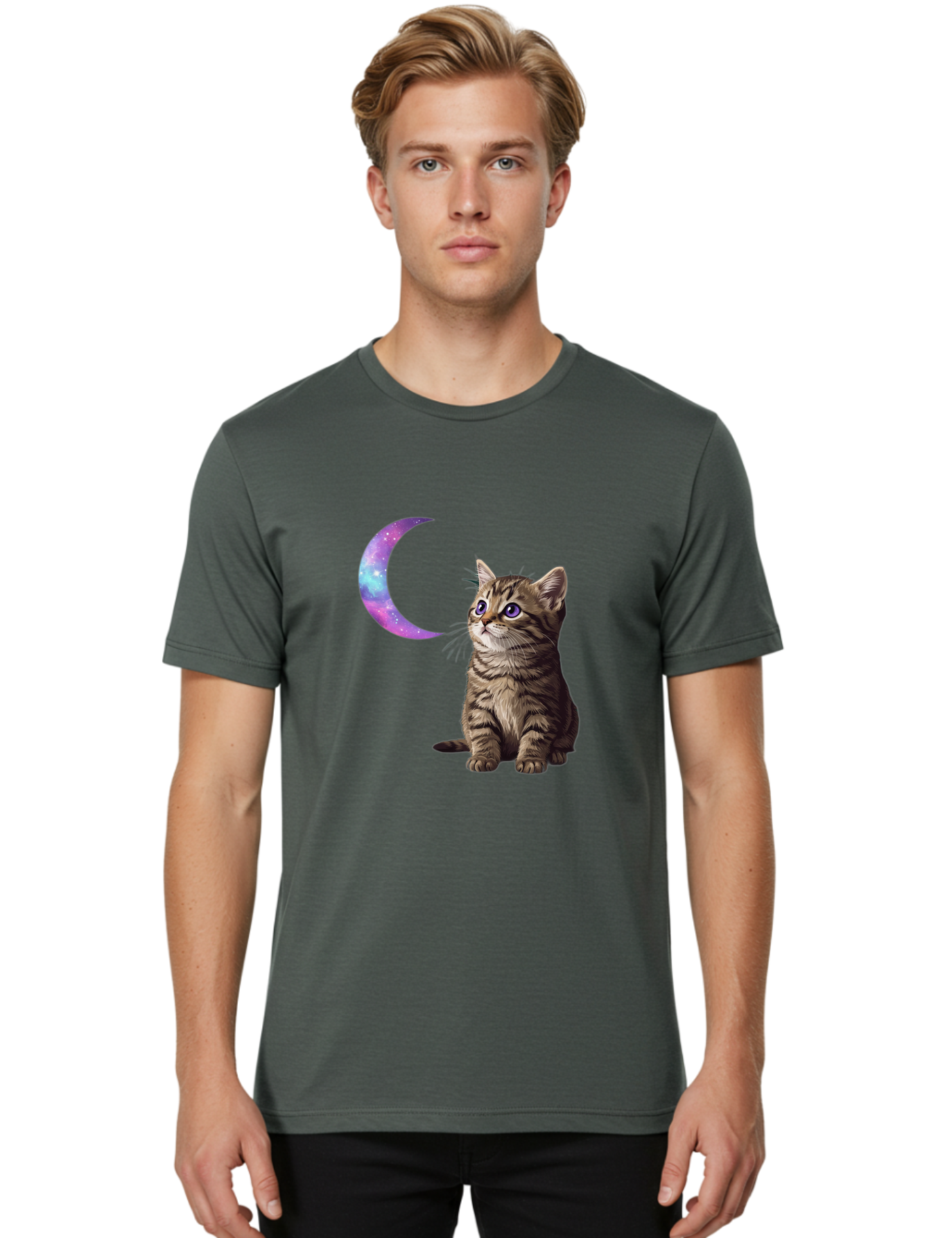 Cat-And-Crescent-Moon-3 Men'S Graphic Tee, 100% Cotton, Comfortable Casual Summer Wear, Machine Washable, Vintage Camera, Old Camera, Antique Camera, Black Camera, Classic Photography, Photography Equipment, Nostalgic Device, Film Camera, Bai621