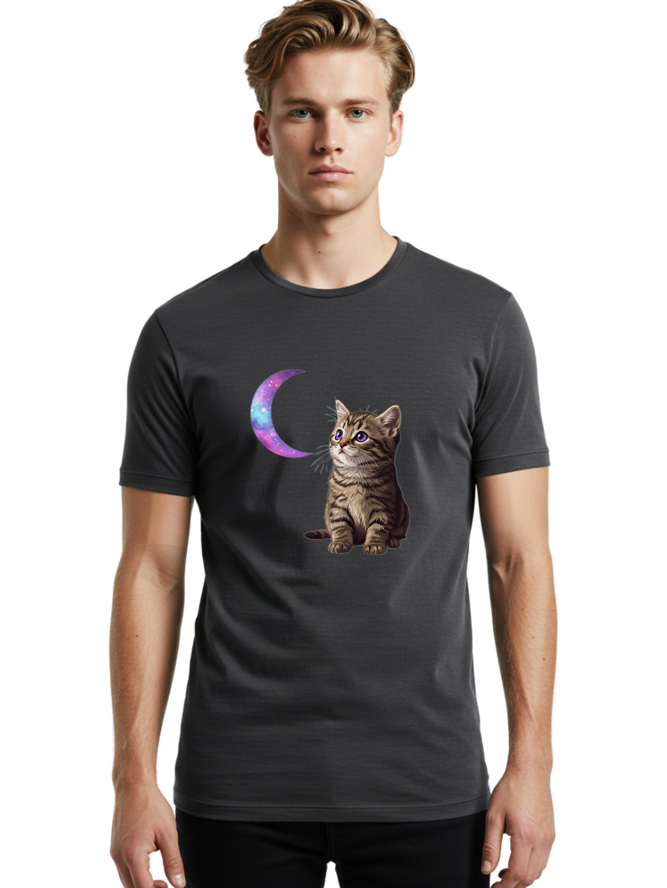 Cat-And-Crescent-Moon-3 Men'S Graphic Tee, 100% Cotton, Comfortable Casual Summer Wear, Machine Washable, Vintage Camera, Old Camera, Antique Camera, Black Camera, Classic Photography, Photography Equipment, Nostalgic Device, Film Camera, Bai621