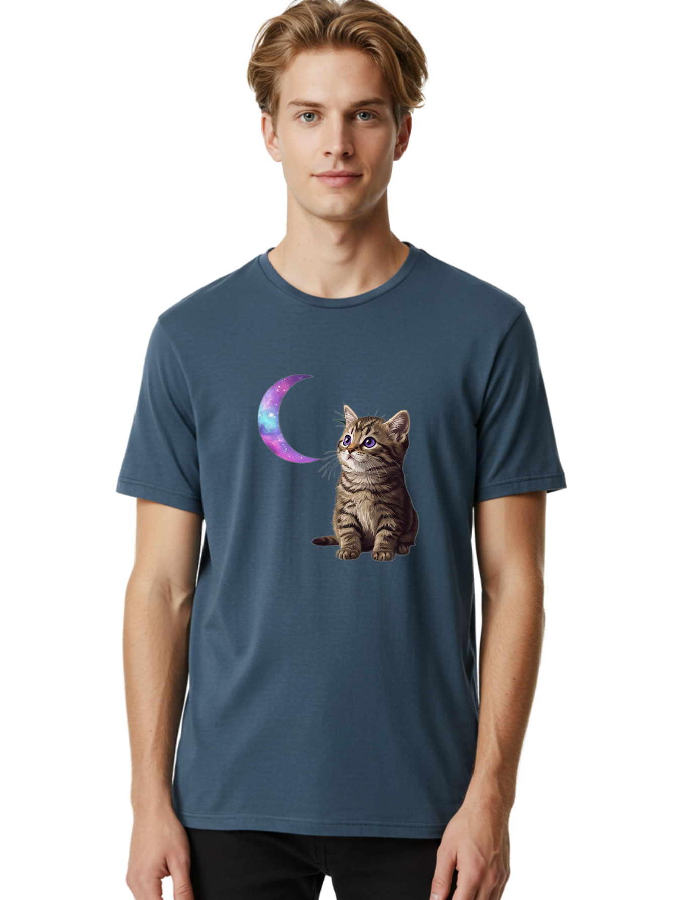 Cat-And-Crescent-Moon-3 Men'S Graphic Tee, 100% Cotton, Comfortable Casual Summer Wear, Machine Washable, Vintage Camera, Old Camera, Antique Camera, Black Camera, Classic Photography, Photography Equipment, Nostalgic Device, Film Camera, Bai621