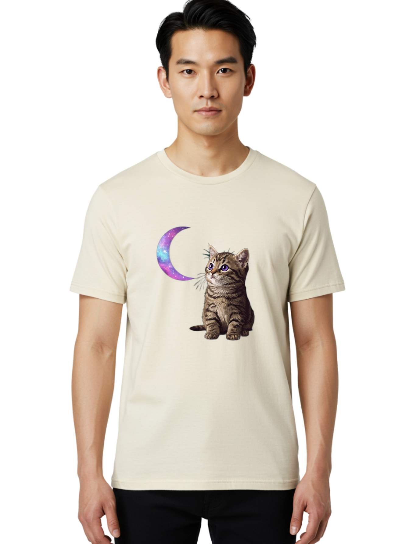Cat-And-Crescent-Moon-3 Men'S Graphic Tee, 100% Cotton, Comfortable Casual Summer Wear, Machine Washable, Vintage Camera, Old Camera, Antique Camera, Black Camera, Classic Photography, Photography Equipment, Nostalgic Device, Film Camera, Bai621