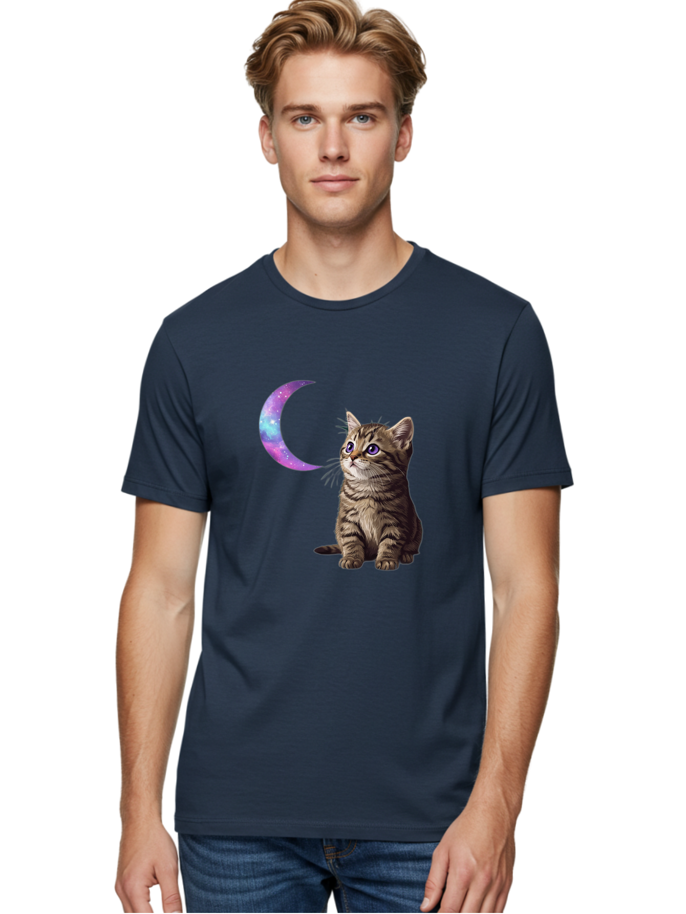 Cat-And-Crescent-Moon-3 Men'S Graphic Tee, 100% Cotton, Comfortable Casual Summer Wear, Machine Washable, Vintage Camera, Old Camera, Antique Camera, Black Camera, Classic Photography, Photography Equipment, Nostalgic Device, Film Camera, Bai621
