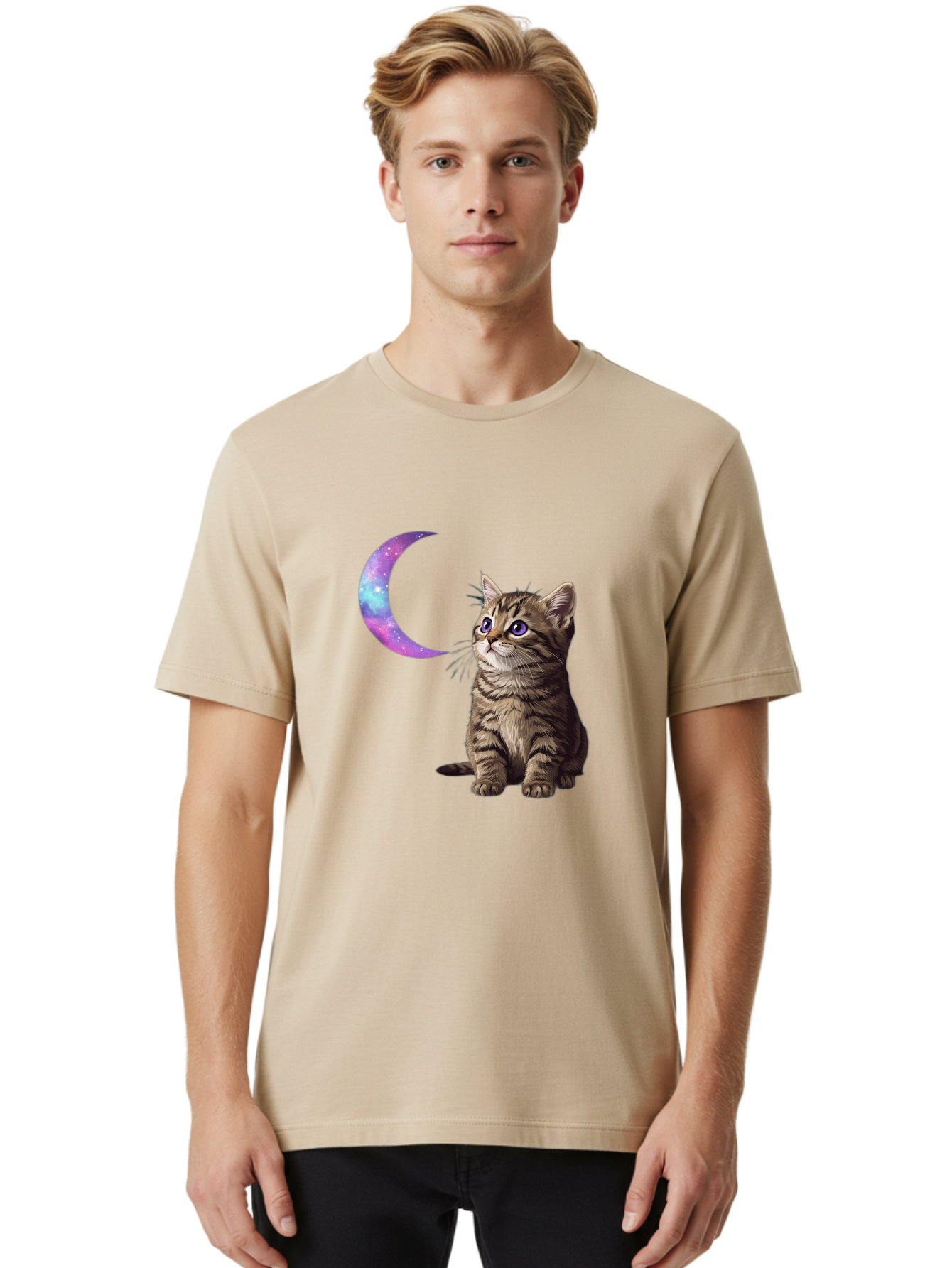 Cat-And-Crescent-Moon-3 Men'S Graphic Tee, 100% Cotton, Comfortable Casual Summer Wear, Machine Washable, Vintage Camera, Old Camera, Antique Camera, Black Camera, Classic Photography, Photography Equipment, Nostalgic Device, Film Camera, Bai621