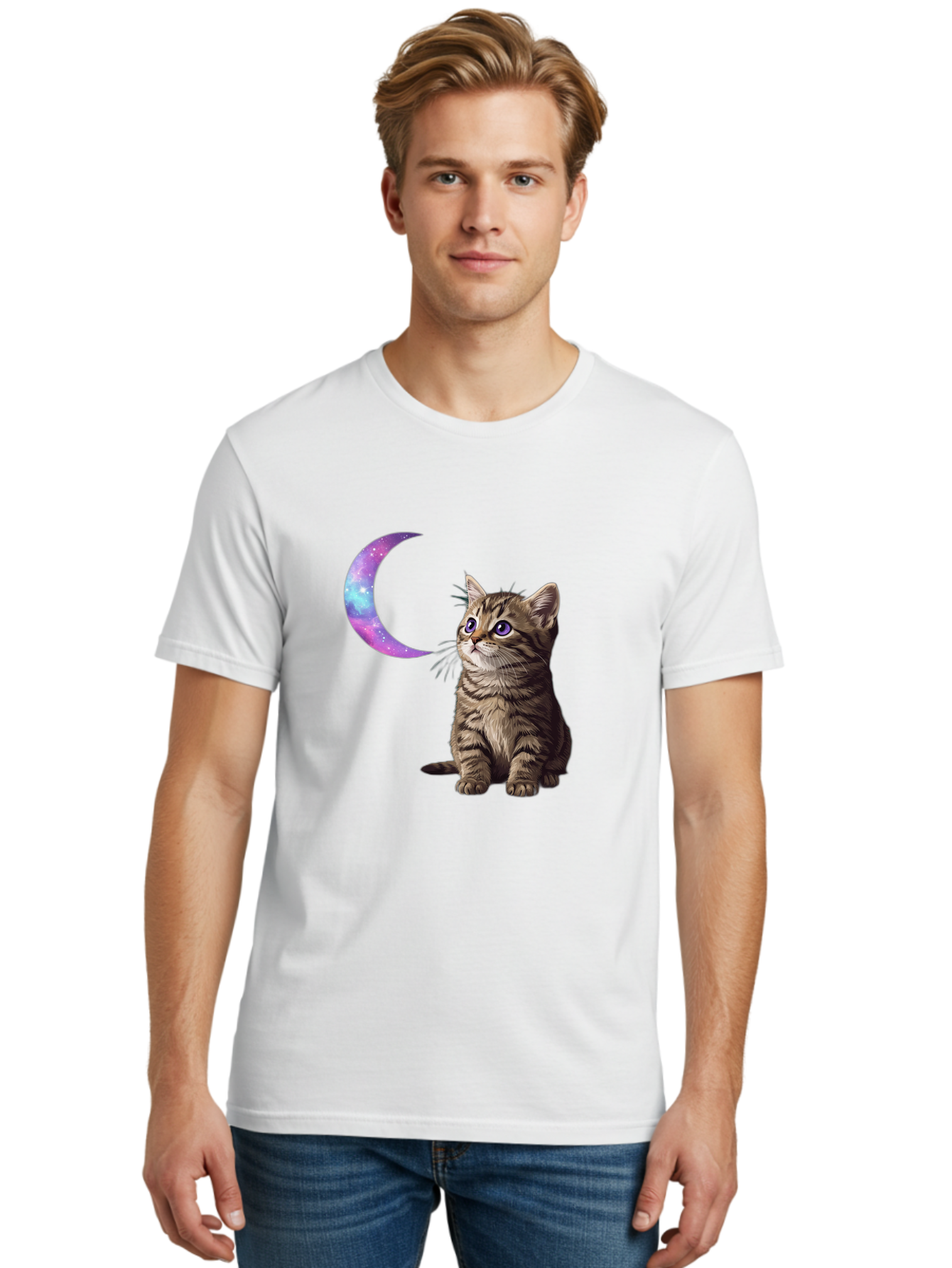 Cat-And-Crescent-Moon-3 Men'S Graphic Tee, 100% Cotton, Comfortable Casual Summer Wear, Machine Washable, Vintage Camera, Old Camera, Antique Camera, Black Camera, Classic Photography, Photography Equipment, Nostalgic Device, Film Camera, Bai621