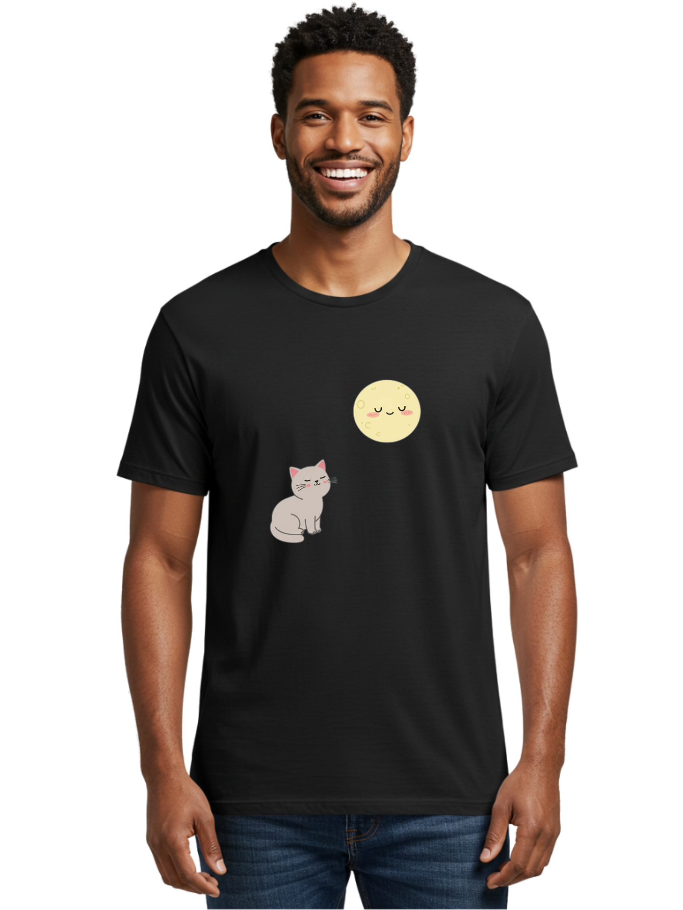 Cat-And-Moon-1 Men'S Graphic Tee, 100% Cotton, Comfortable Casual Summer Wear, Machine Washable, Vintage Camera, Old Camera, Antique Camera, Black Camera, Classic Photography, Photography Equipment, Nostalgic Device, Film Camera, Camera Art Bai623