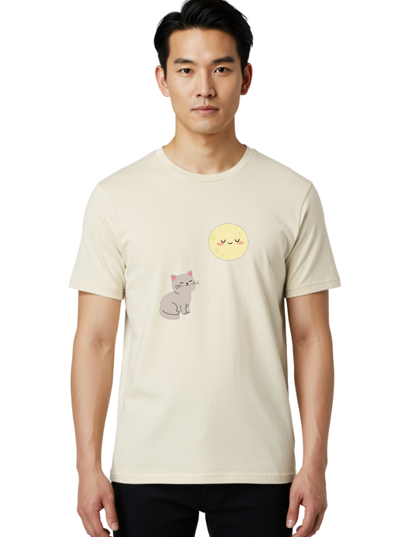 Cat-And-Moon-1 Men'S Graphic Tee, 100% Cotton, Comfortable Casual Summer Wear, Machine Washable, Vintage Camera, Old Camera, Antique Camera, Black Camera, Classic Photography, Photography Equipment, Nostalgic Device, Film Camera, Camera Art Bai623