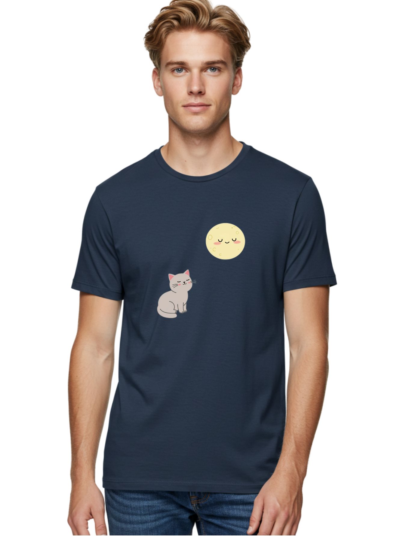 Cat-And-Moon-1 Men'S Graphic Tee, 100% Cotton, Comfortable Casual Summer Wear, Machine Washable, Vintage Camera, Old Camera, Antique Camera, Black Camera, Classic Photography, Photography Equipment, Nostalgic Device, Film Camera, Camera Art Bai623