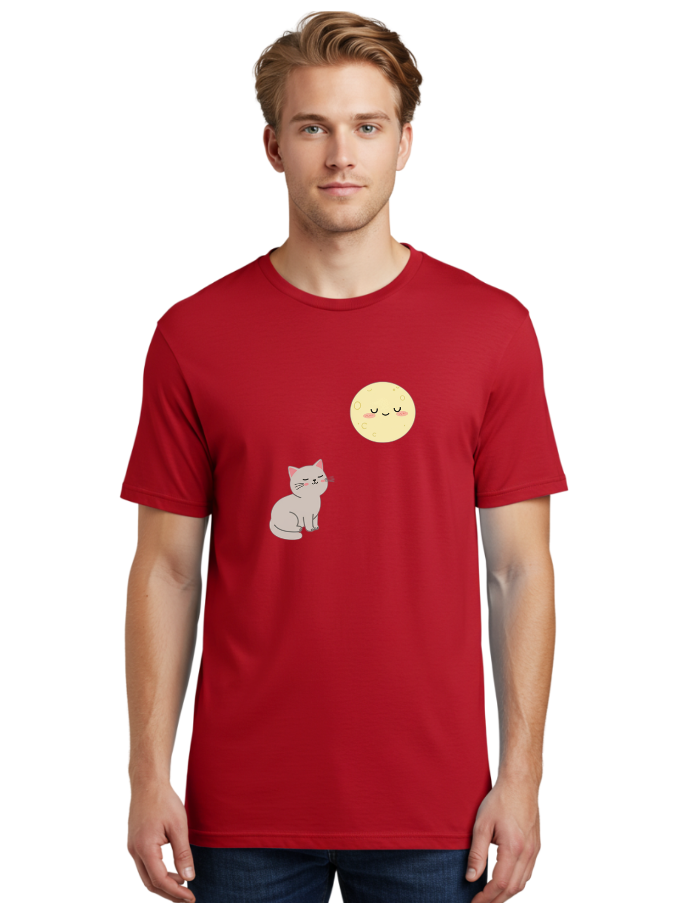 Cat-And-Moon-1 Men'S Graphic Tee, 100% Cotton, Comfortable Casual Summer Wear, Machine Washable, Vintage Camera, Old Camera, Antique Camera, Black Camera, Classic Photography, Photography Equipment, Nostalgic Device, Film Camera, Camera Art Bai623