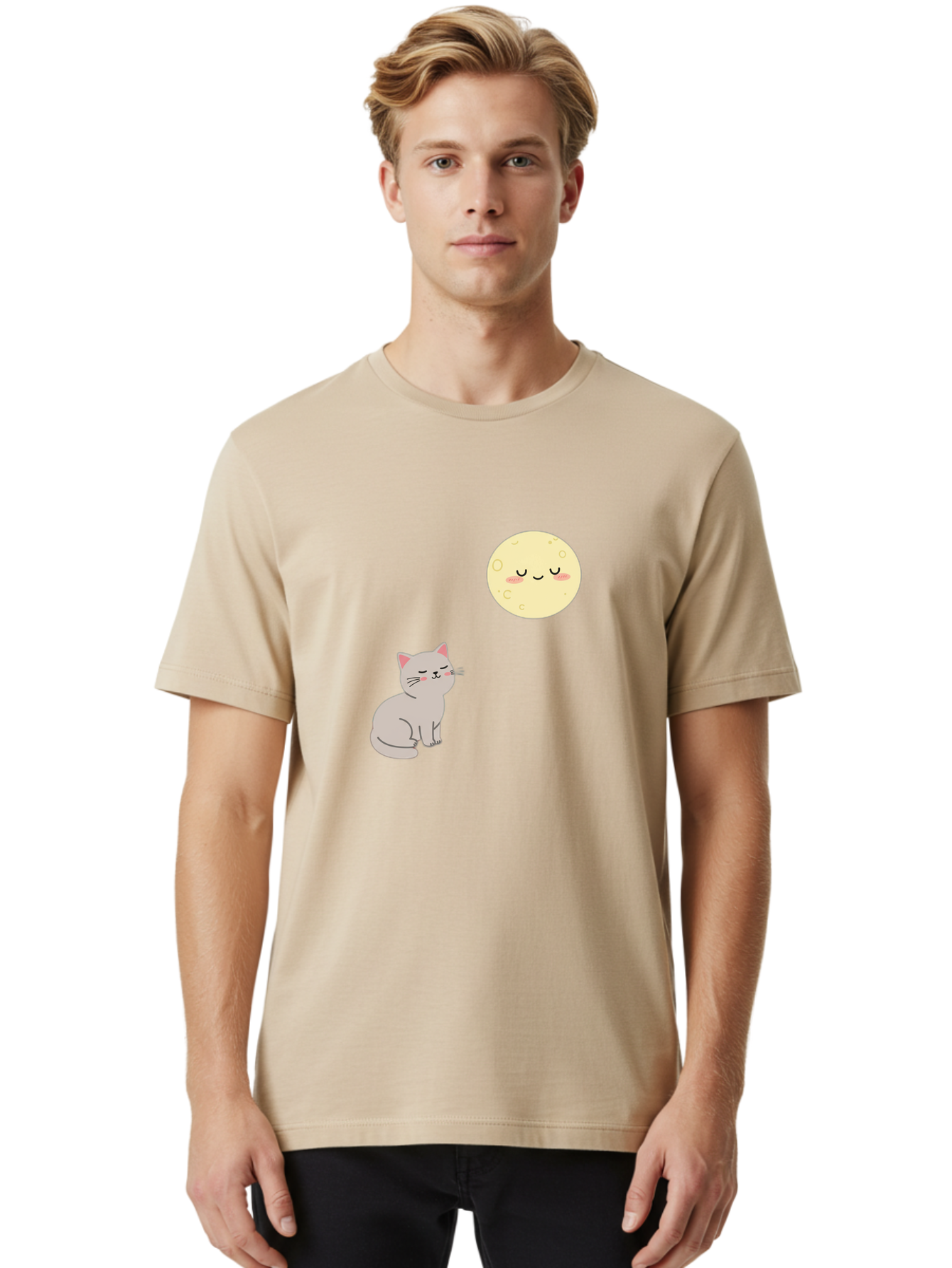 Cat-And-Moon-1 Men'S Graphic Tee, 100% Cotton, Comfortable Casual Summer Wear, Machine Washable, Vintage Camera, Old Camera, Antique Camera, Black Camera, Classic Photography, Photography Equipment, Nostalgic Device, Film Camera, Camera Art Bai623