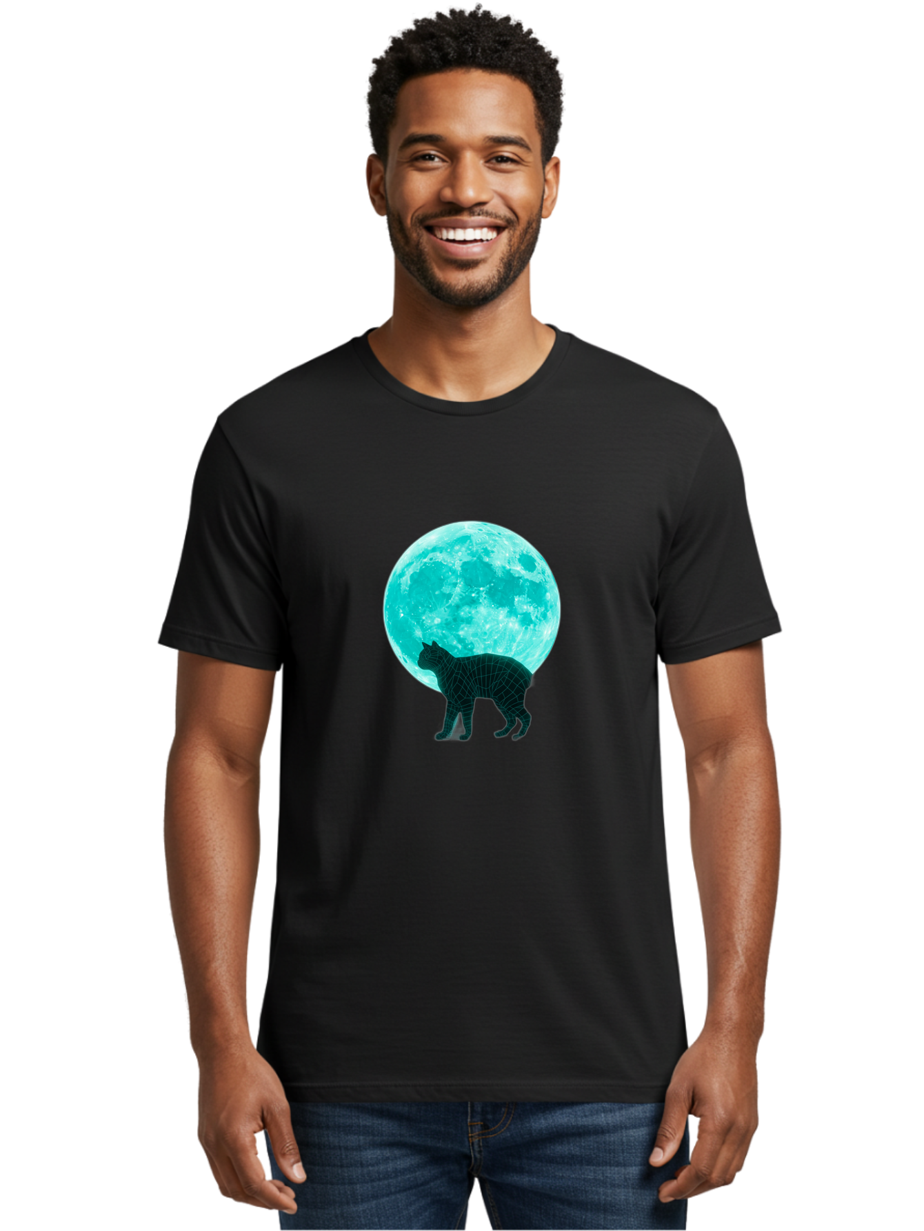Cat-And-Moon-2 Men'S Graphic Tee, 100% Cotton, Comfortable Casual Summer Wear, Machine Washable, Vintage Camera, Old Camera, Antique Camera, Black Camera, Classic Photography, Photography Equipment, Nostalgic Device, Film Camera, Camera Art Bai624