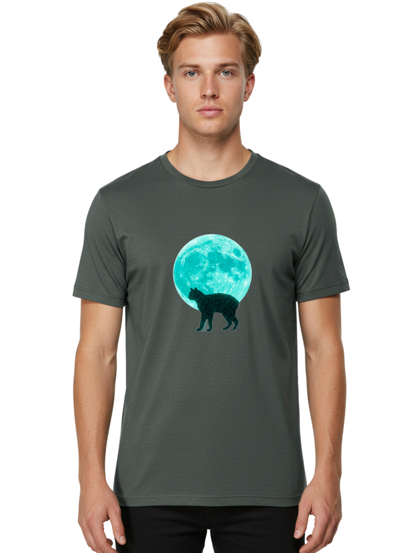 Cat-And-Moon-2 Men'S Graphic Tee, 100% Cotton, Comfortable Casual Summer Wear, Machine Washable, Vintage Camera, Old Camera, Antique Camera, Black Camera, Classic Photography, Photography Equipment, Nostalgic Device, Film Camera, Camera Art Bai624