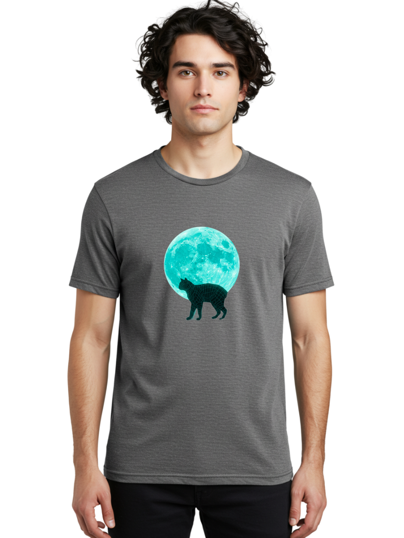 Cat-And-Moon-2 Men'S Graphic Tee, 100% Cotton, Comfortable Casual Summer Wear, Machine Washable, Vintage Camera, Old Camera, Antique Camera, Black Camera, Classic Photography, Photography Equipment, Nostalgic Device, Film Camera, Camera Art Bai624