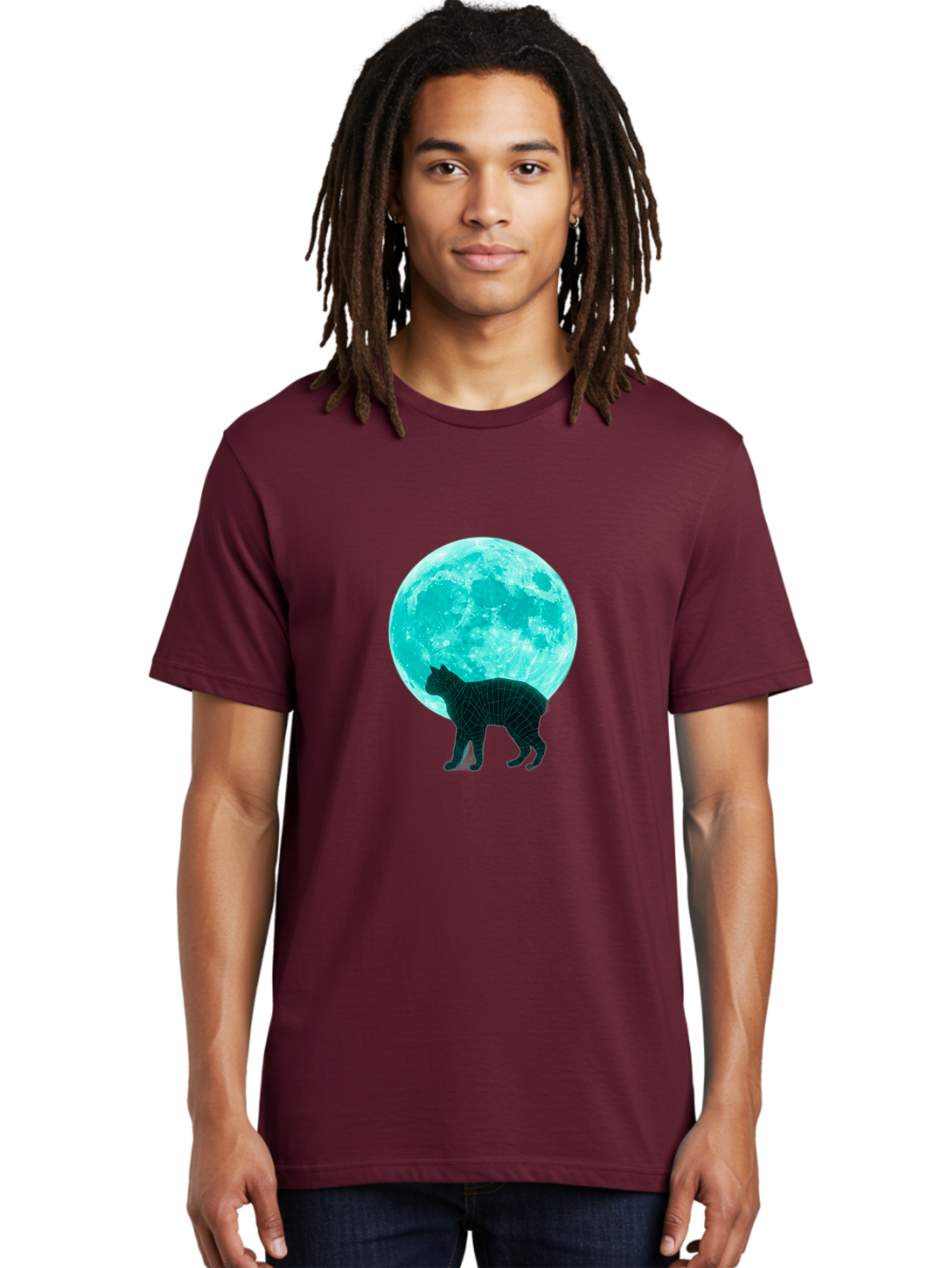 Cat-And-Moon-2 Men'S Graphic Tee, 100% Cotton, Comfortable Casual Summer Wear, Machine Washable, Vintage Camera, Old Camera, Antique Camera, Black Camera, Classic Photography, Photography Equipment, Nostalgic Device, Film Camera, Camera Art Bai624