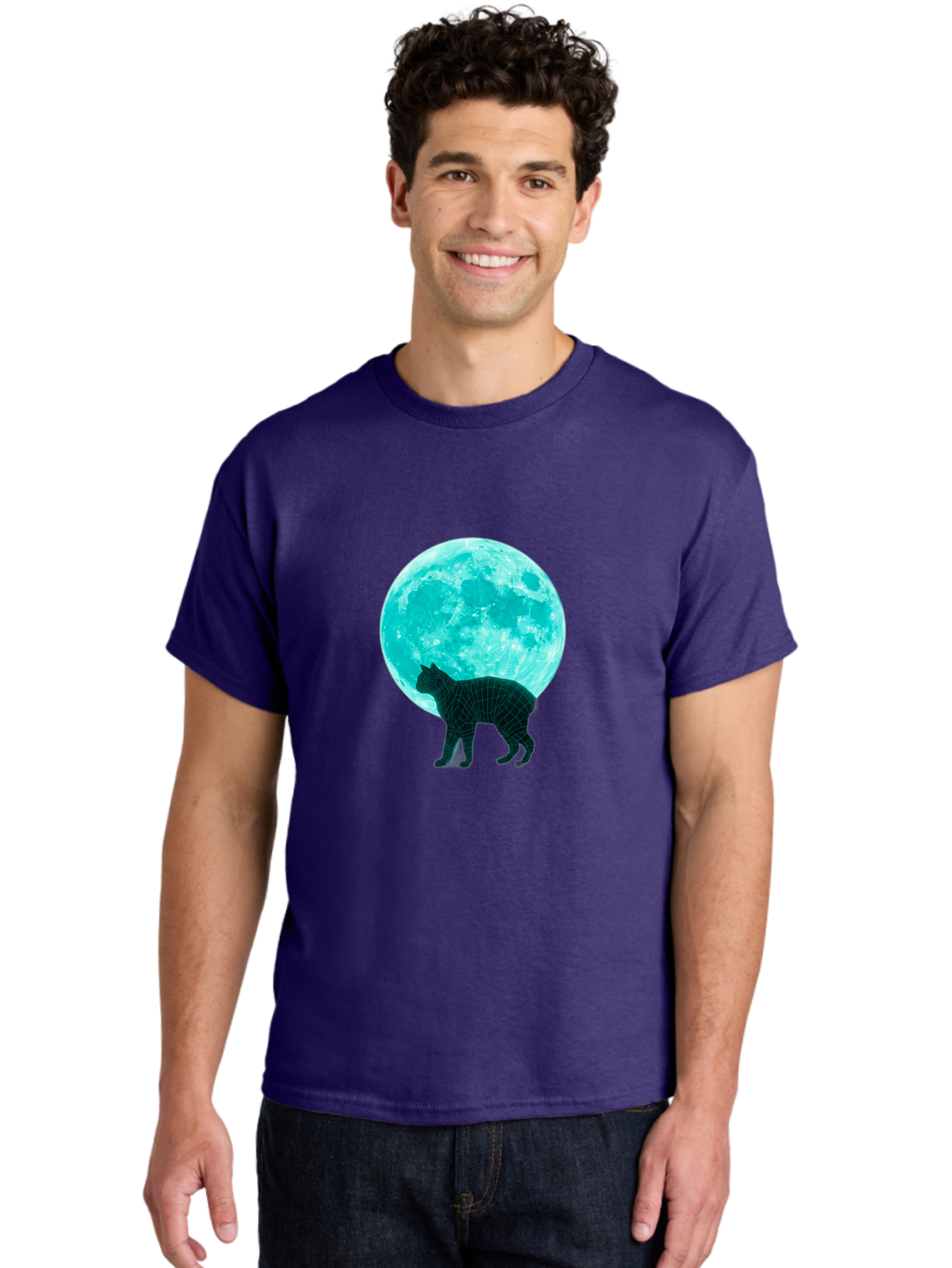 Cat-And-Moon-2 Men'S Graphic Tee, 100% Cotton, Comfortable Casual Summer Wear, Machine Washable, Vintage Camera, Old Camera, Antique Camera, Black Camera, Classic Photography, Photography Equipment, Nostalgic Device, Film Camera, Camera Art Bai624
