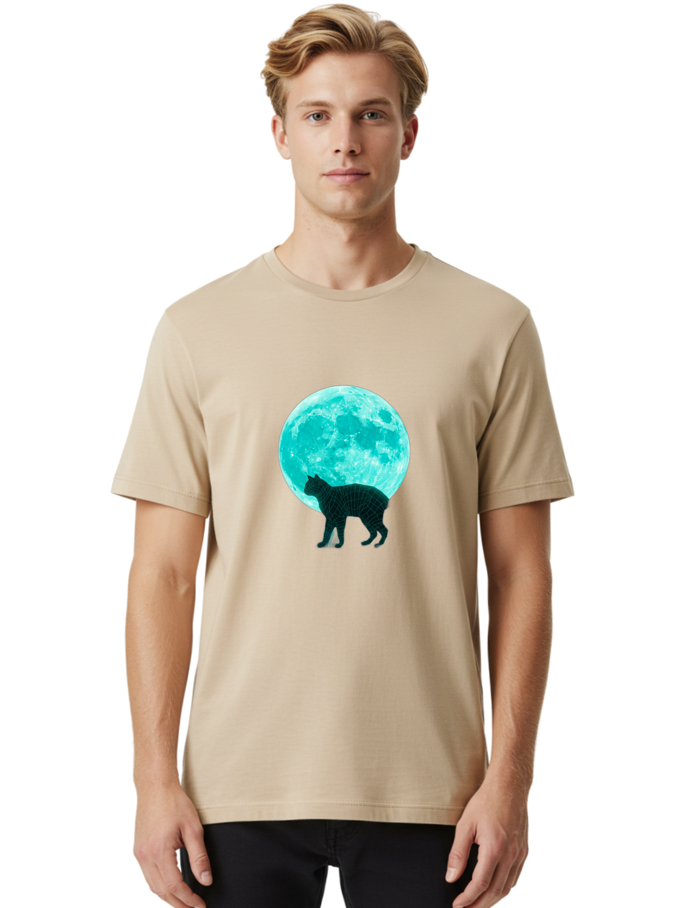 Cat-And-Moon-2 Men'S Graphic Tee, 100% Cotton, Comfortable Casual Summer Wear, Machine Washable, Vintage Camera, Old Camera, Antique Camera, Black Camera, Classic Photography, Photography Equipment, Nostalgic Device, Film Camera, Camera Art Bai624