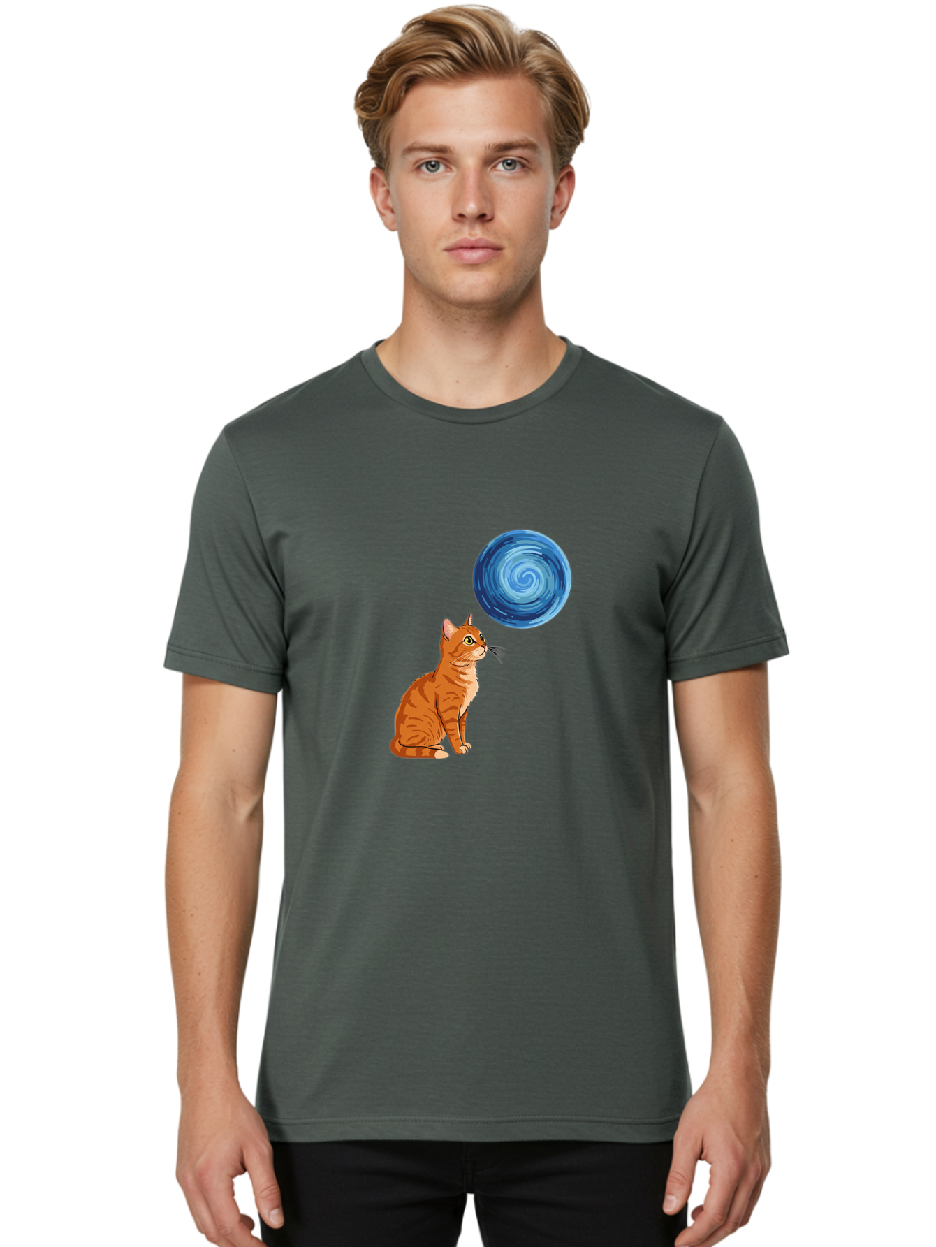 Cat-And-Swirl Men'S Graphic Tee, 100% Cotton, Comfortable Casual Summer Wear, Machine Washable, Vintage Camera, Old Camera, Antique Camera, Black Camera, Classic Photography, Photography Equipment, Nostalgic Device, Film Camera, Camera Art Bai627