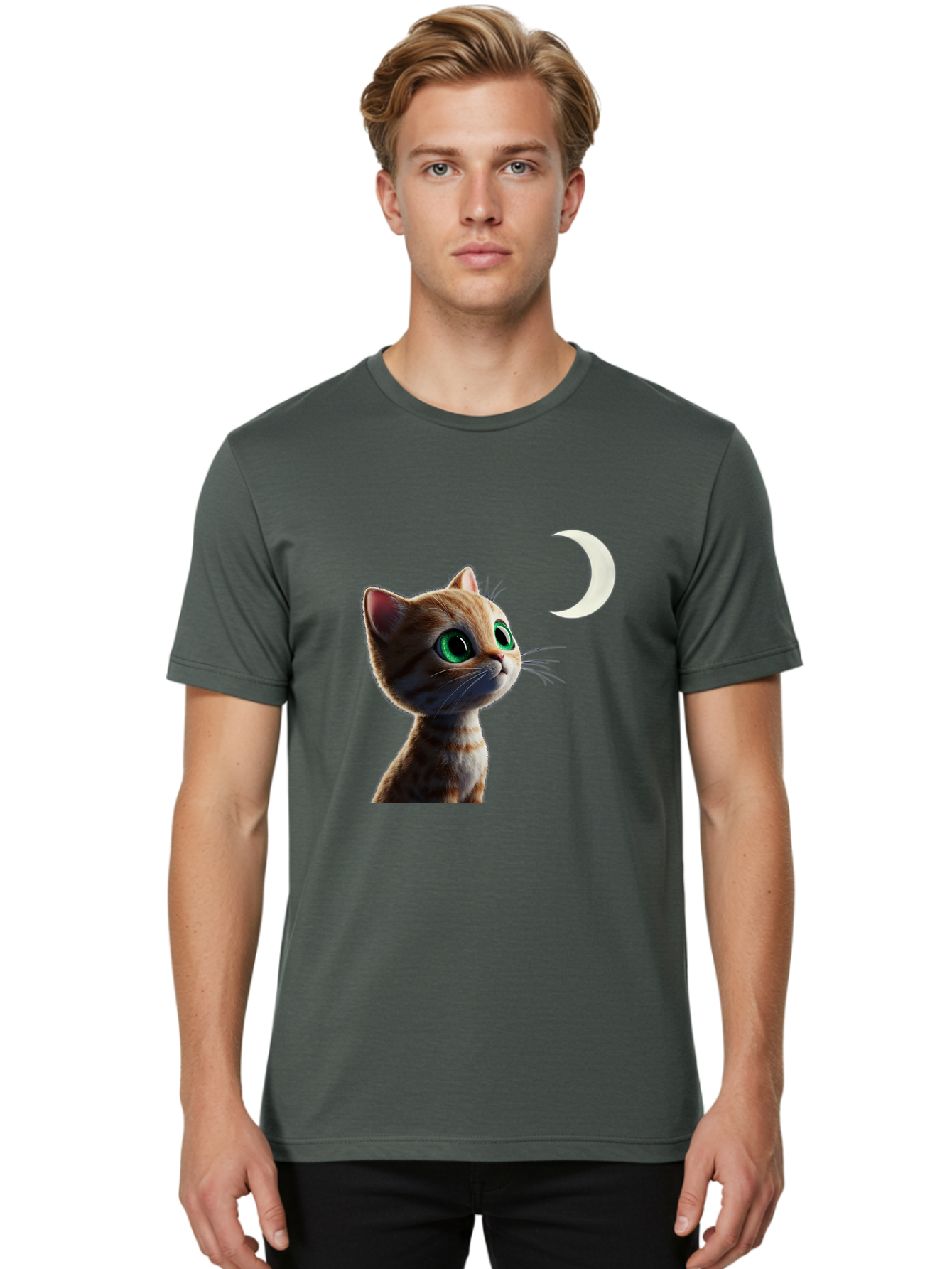 Cat-Gazing-At-Crescent-Moon Men'S Graphic Tee, 100% Cotton, Comfortable Casual Summer Wear, Machine Washable, Vintage Camera, Old Camera, Antique Camera, Black Camera, Classic Photography, Photography Equipment, Nostalgic Device, Film Camera, Bai628