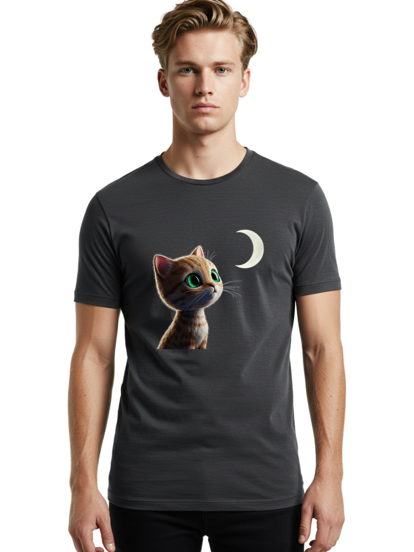 Cat-Gazing-At-Crescent-Moon Men'S Graphic Tee, 100% Cotton, Comfortable Casual Summer Wear, Machine Washable, Vintage Camera, Old Camera, Antique Camera, Black Camera, Classic Photography, Photography Equipment, Nostalgic Device, Film Camera, Bai628