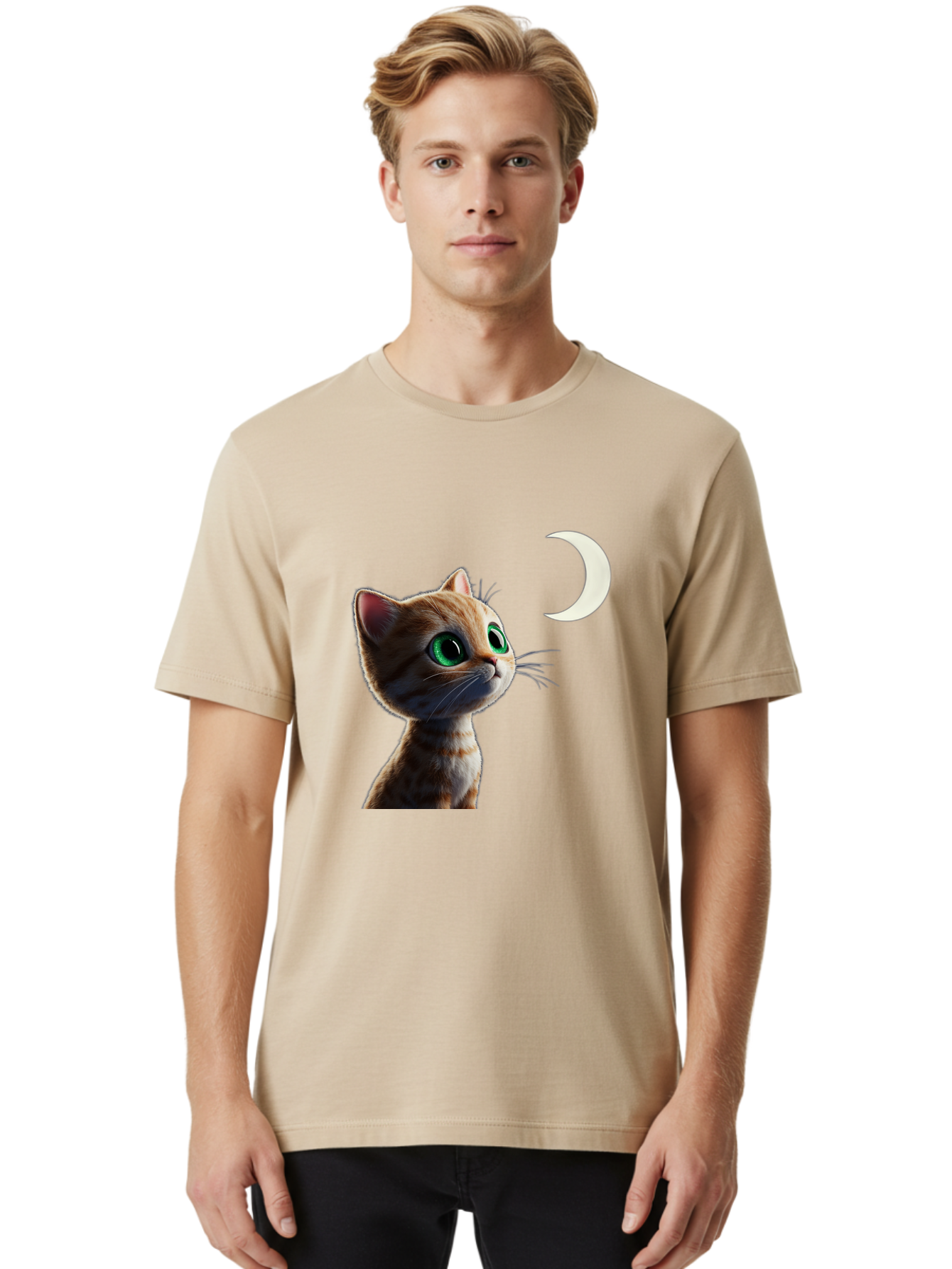 Cat-Gazing-At-Crescent-Moon Men'S Graphic Tee, 100% Cotton, Comfortable Casual Summer Wear, Machine Washable, Vintage Camera, Old Camera, Antique Camera, Black Camera, Classic Photography, Photography Equipment, Nostalgic Device, Film Camera, Bai628