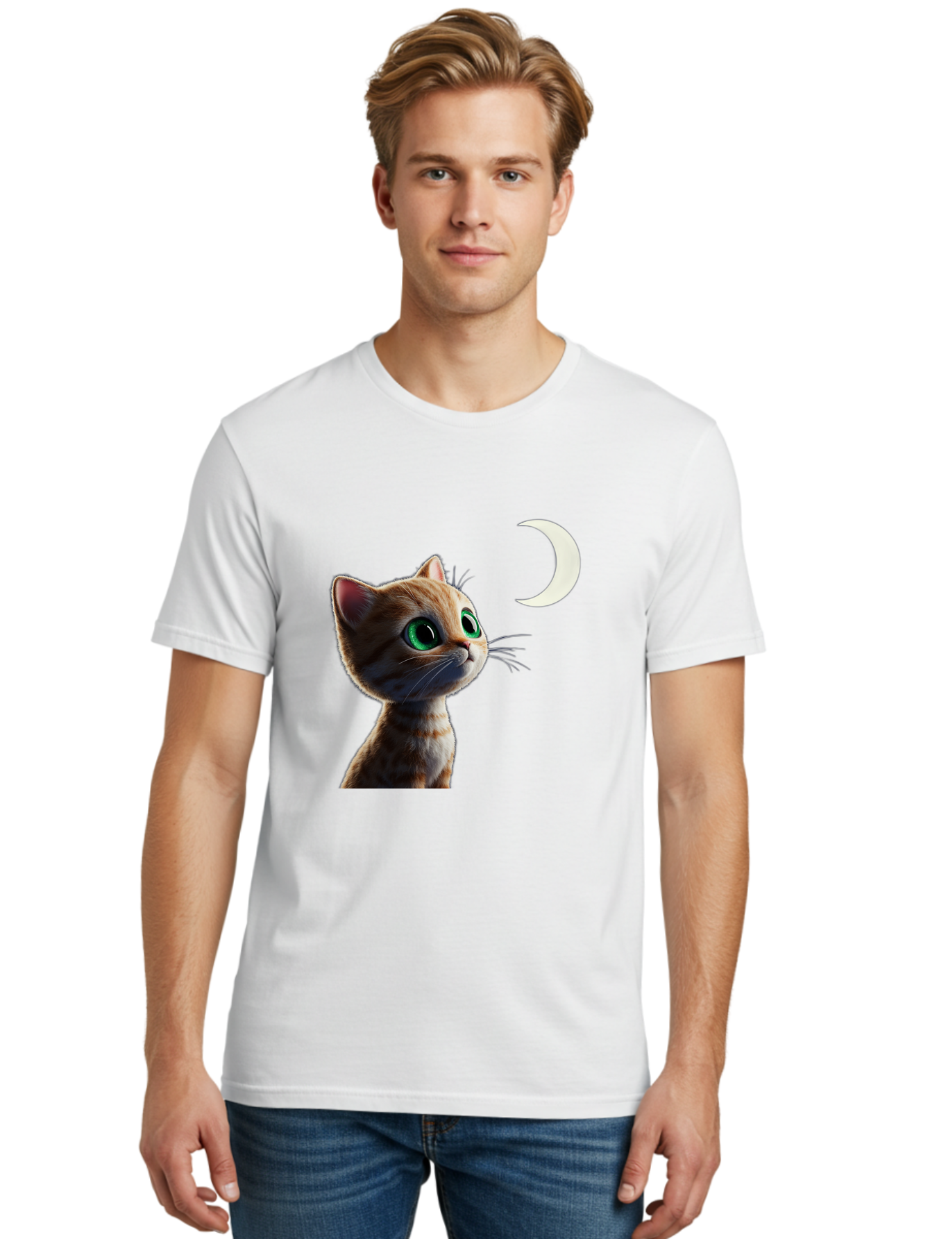 Cat-Gazing-At-Crescent-Moon Men'S Graphic Tee, 100% Cotton, Comfortable Casual Summer Wear, Machine Washable, Vintage Camera, Old Camera, Antique Camera, Black Camera, Classic Photography, Photography Equipment, Nostalgic Device, Film Camera, Bai628