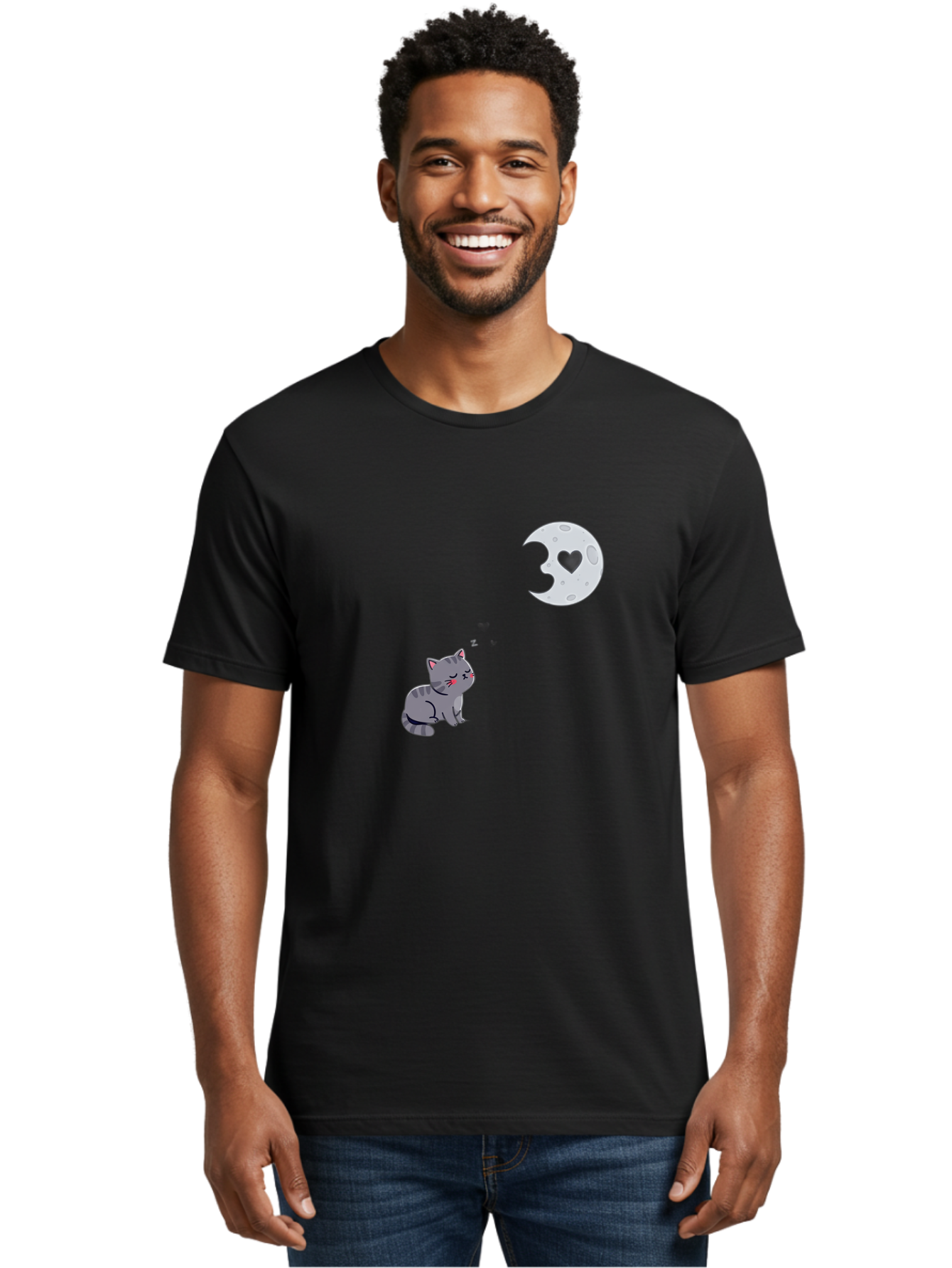 Cat-Gazing-At-Heart-Moon Men'S Graphic Tee, 100% Cotton, Comfortable Casual Summer Wear, Machine Washable, Vintage Camera, Old Camera, Antique Camera, Black Camera, Classic Photography, Photography Equipment, Nostalgic Device, Film Camera, Bai629