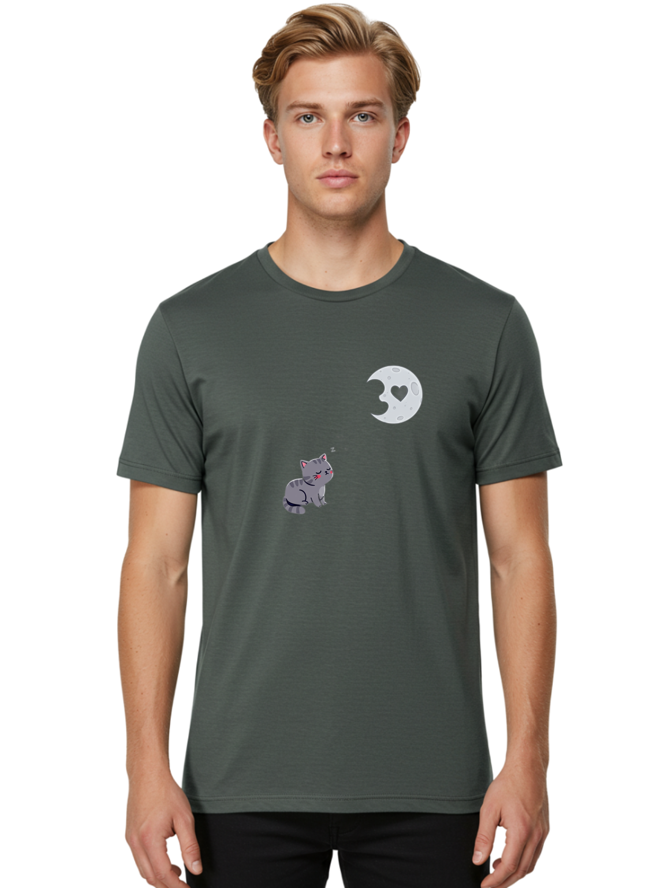 Cat-Gazing-At-Heart-Moon Men'S Graphic Tee, 100% Cotton, Comfortable Casual Summer Wear, Machine Washable, Vintage Camera, Old Camera, Antique Camera, Black Camera, Classic Photography, Photography Equipment, Nostalgic Device, Film Camera, Bai629