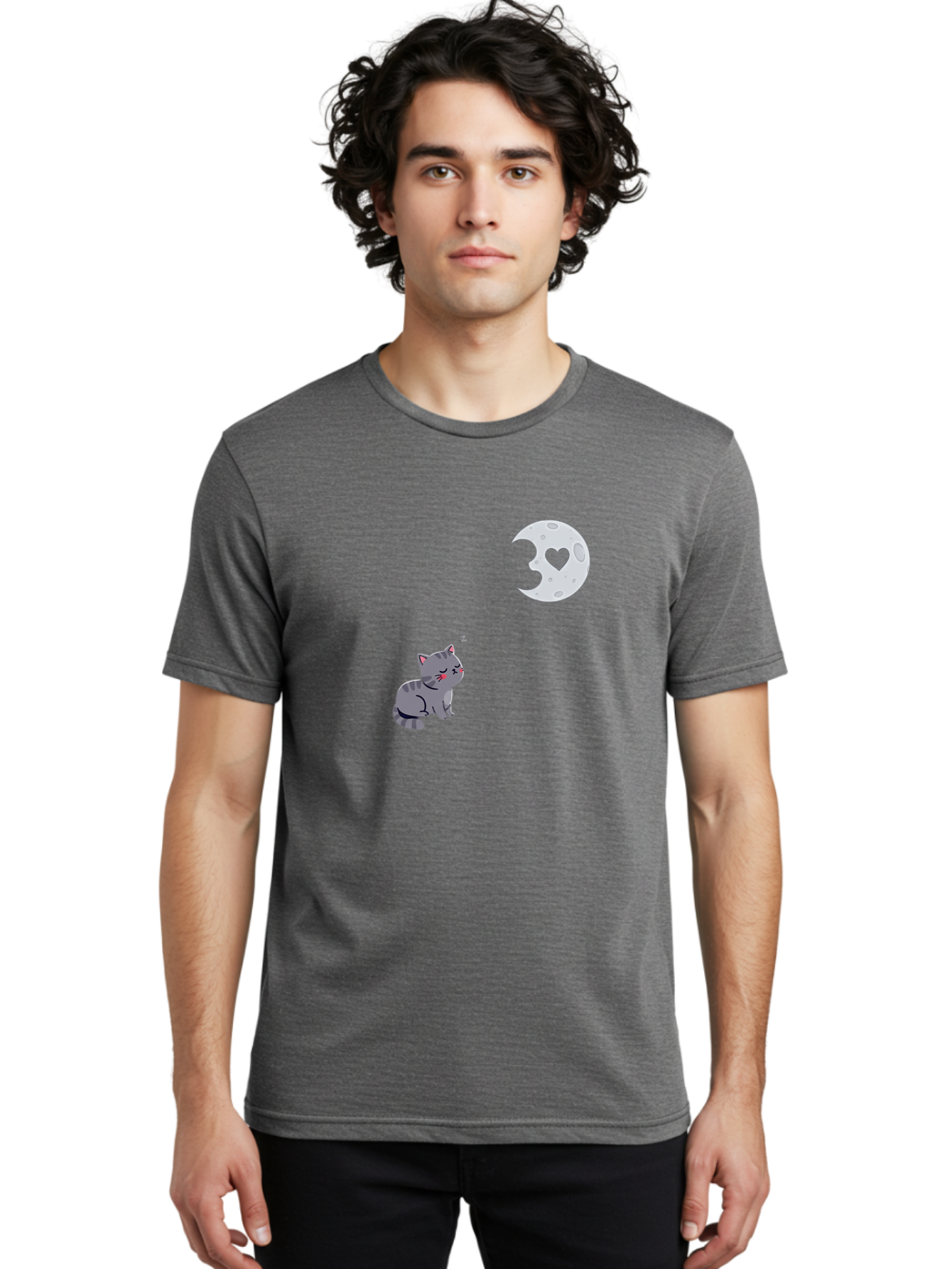 Cat-Gazing-At-Heart-Moon Men'S Graphic Tee, 100% Cotton, Comfortable Casual Summer Wear, Machine Washable, Vintage Camera, Old Camera, Antique Camera, Black Camera, Classic Photography, Photography Equipment, Nostalgic Device, Film Camera, Bai629