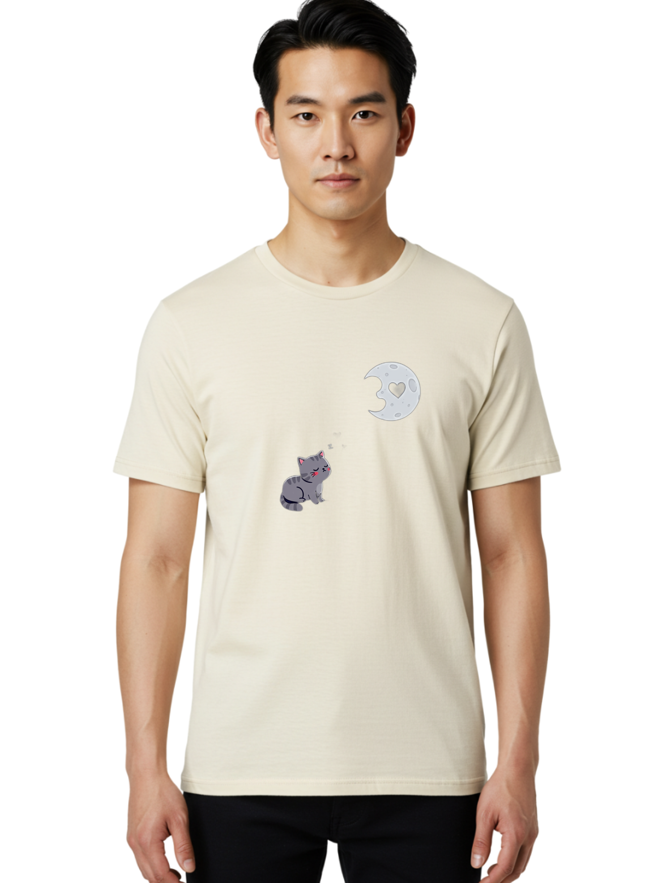 Cat-Gazing-At-Heart-Moon Men'S Graphic Tee, 100% Cotton, Comfortable Casual Summer Wear, Machine Washable, Vintage Camera, Old Camera, Antique Camera, Black Camera, Classic Photography, Photography Equipment, Nostalgic Device, Film Camera, Bai629