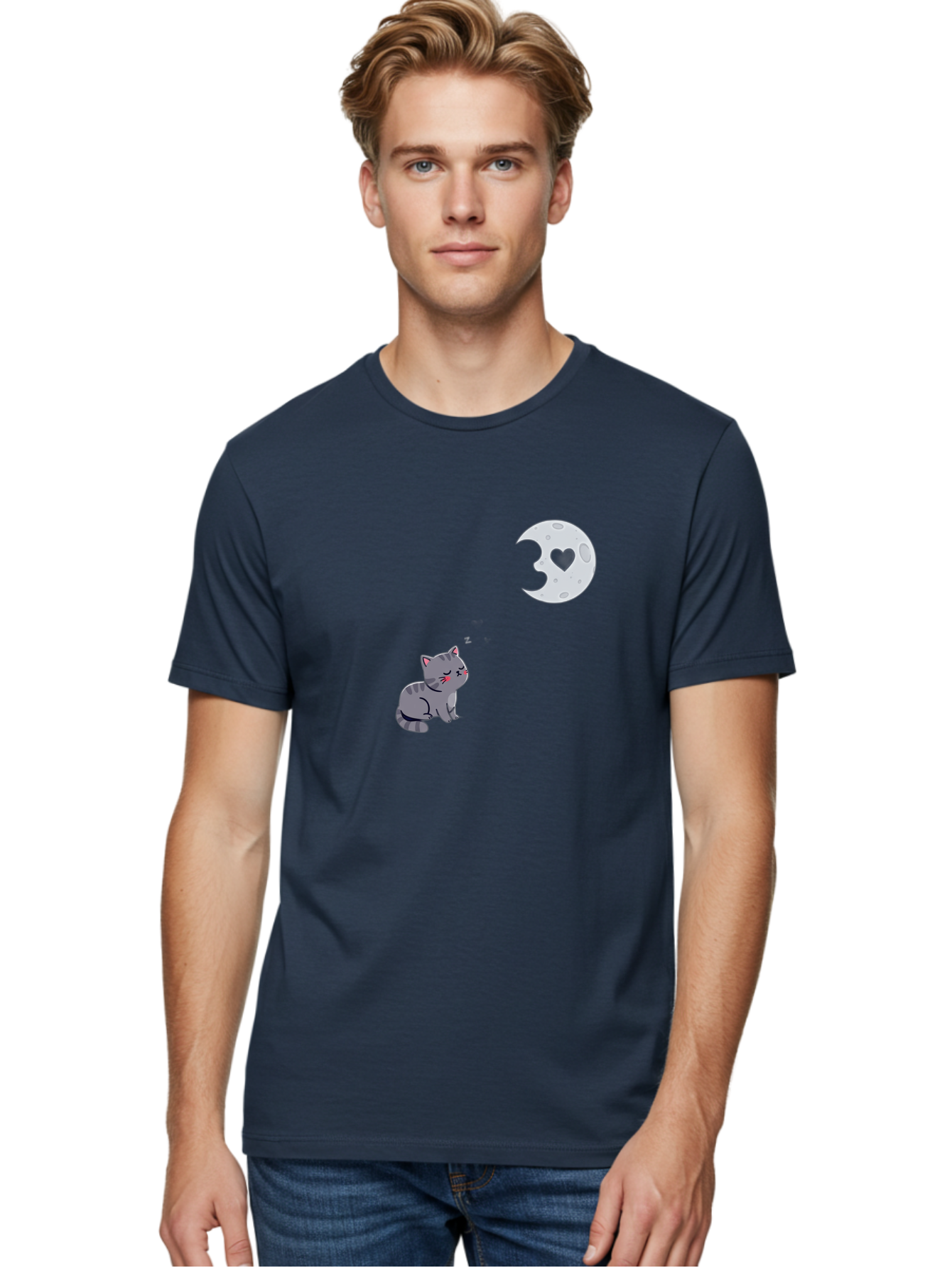 Cat-Gazing-At-Heart-Moon Men'S Graphic Tee, 100% Cotton, Comfortable Casual Summer Wear, Machine Washable, Vintage Camera, Old Camera, Antique Camera, Black Camera, Classic Photography, Photography Equipment, Nostalgic Device, Film Camera, Bai629