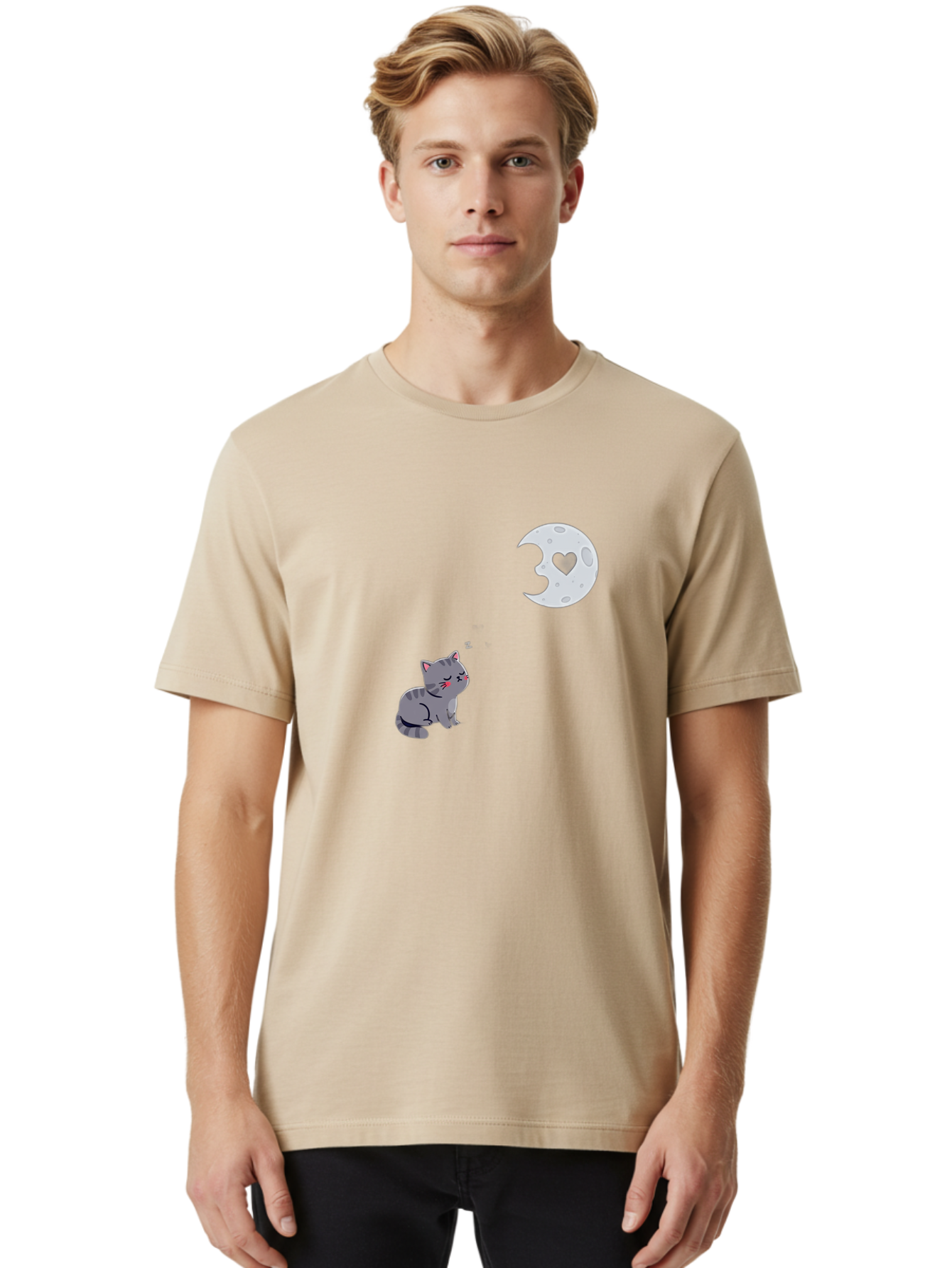 Cat-Gazing-At-Heart-Moon Men'S Graphic Tee, 100% Cotton, Comfortable Casual Summer Wear, Machine Washable, Vintage Camera, Old Camera, Antique Camera, Black Camera, Classic Photography, Photography Equipment, Nostalgic Device, Film Camera, Bai629