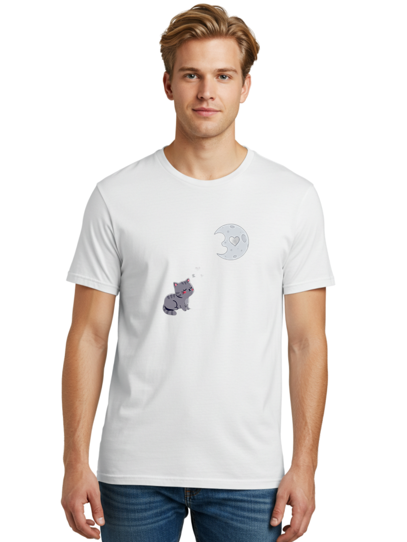 Cat-Gazing-At-Heart-Moon Men'S Graphic Tee, 100% Cotton, Comfortable Casual Summer Wear, Machine Washable, Vintage Camera, Old Camera, Antique Camera, Black Camera, Classic Photography, Photography Equipment, Nostalgic Device, Film Camera, Bai629